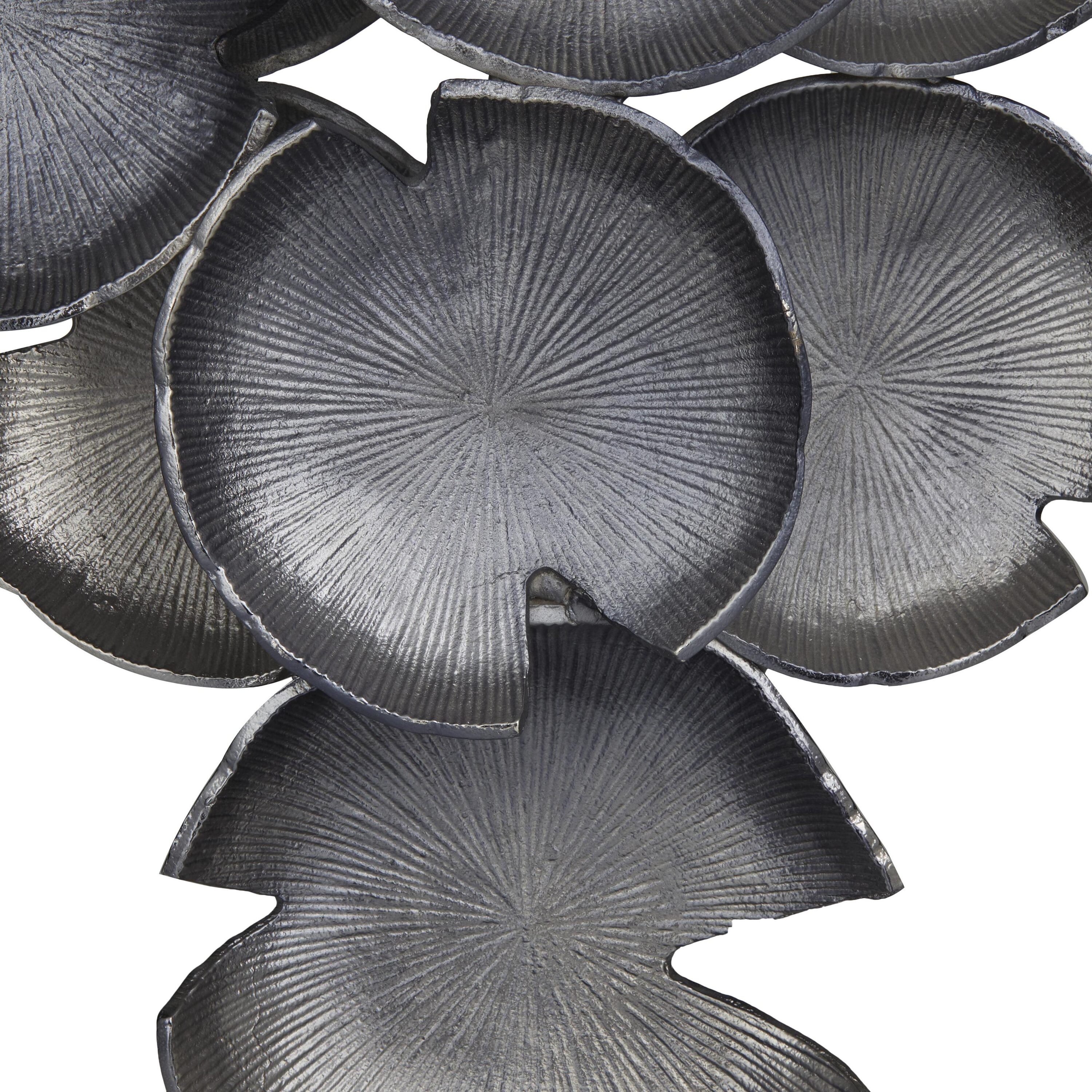 Gray Aluminum Layered Disk Abstract Sculpture with Black Base