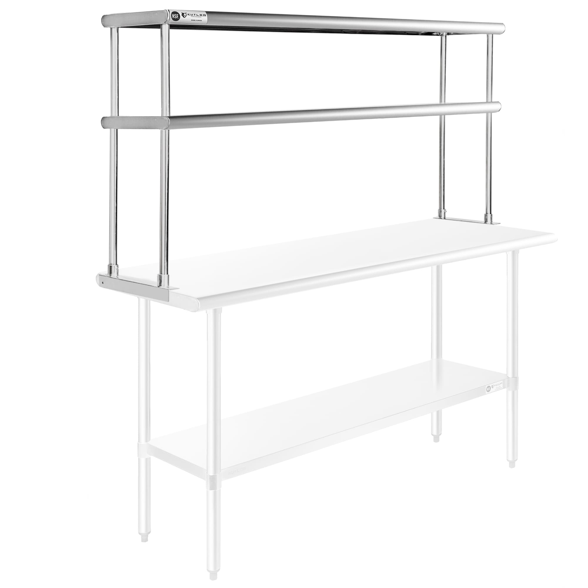 KUTLER Stainless Steel 2-Tier Overshelf 60" x 12", NSF Commercial Double Deck Shelf for Prep and Work Tables for Restaurant, Kitchen, Workshop