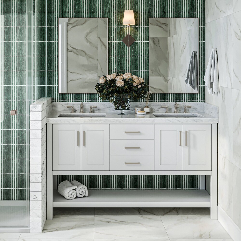 Magnolia 61" White Double Sink Bathroom Vanity with Marble Top
