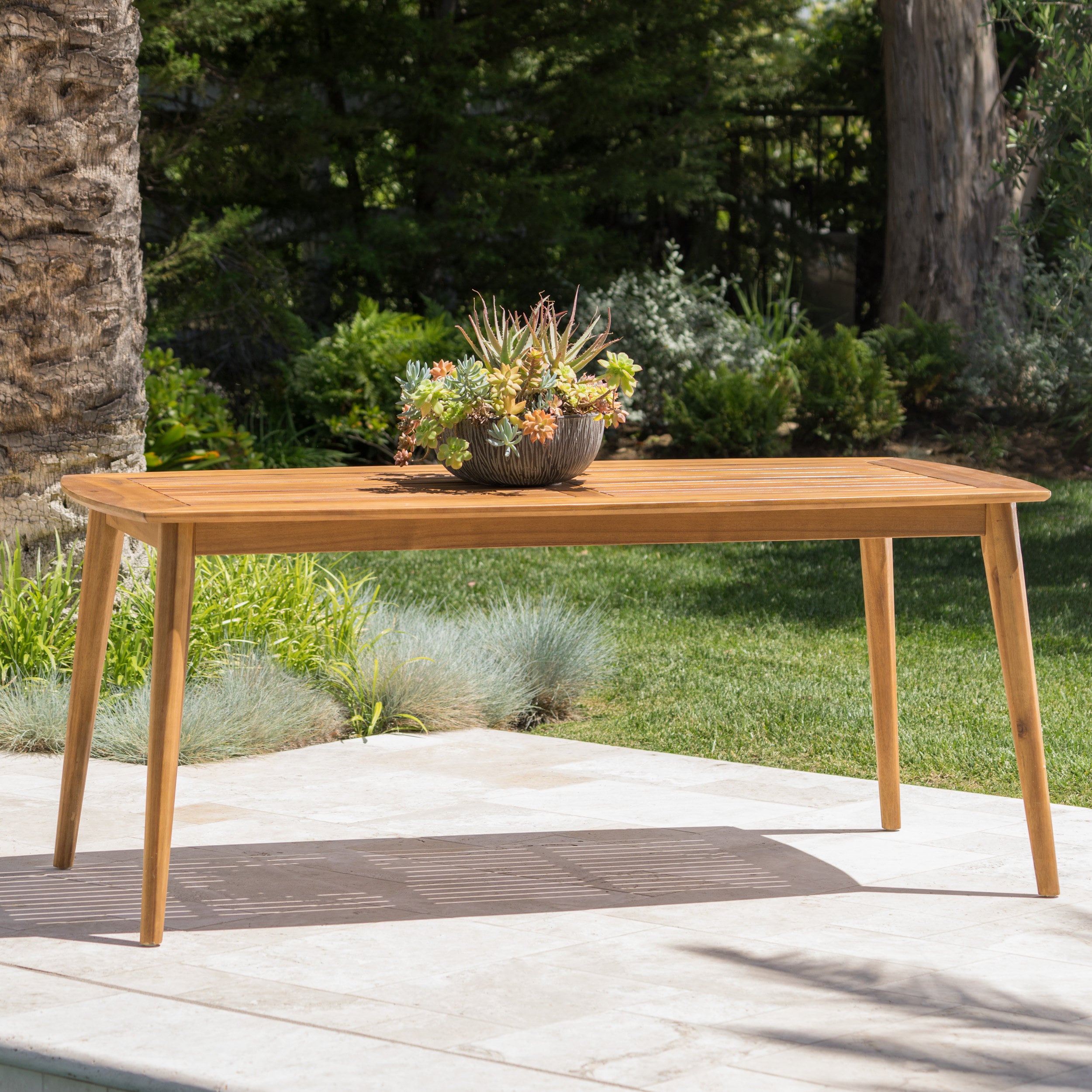 Natural Acacia Wood Outdoor Rectangle Dining Table