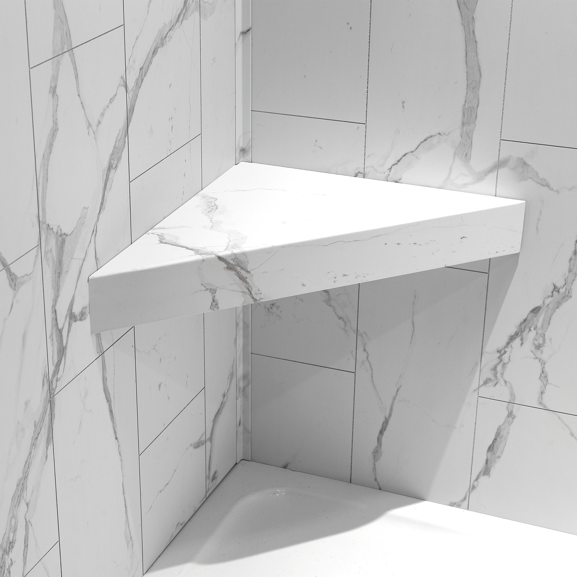 Carrara Marble Finish PVC Corner Shower Bench