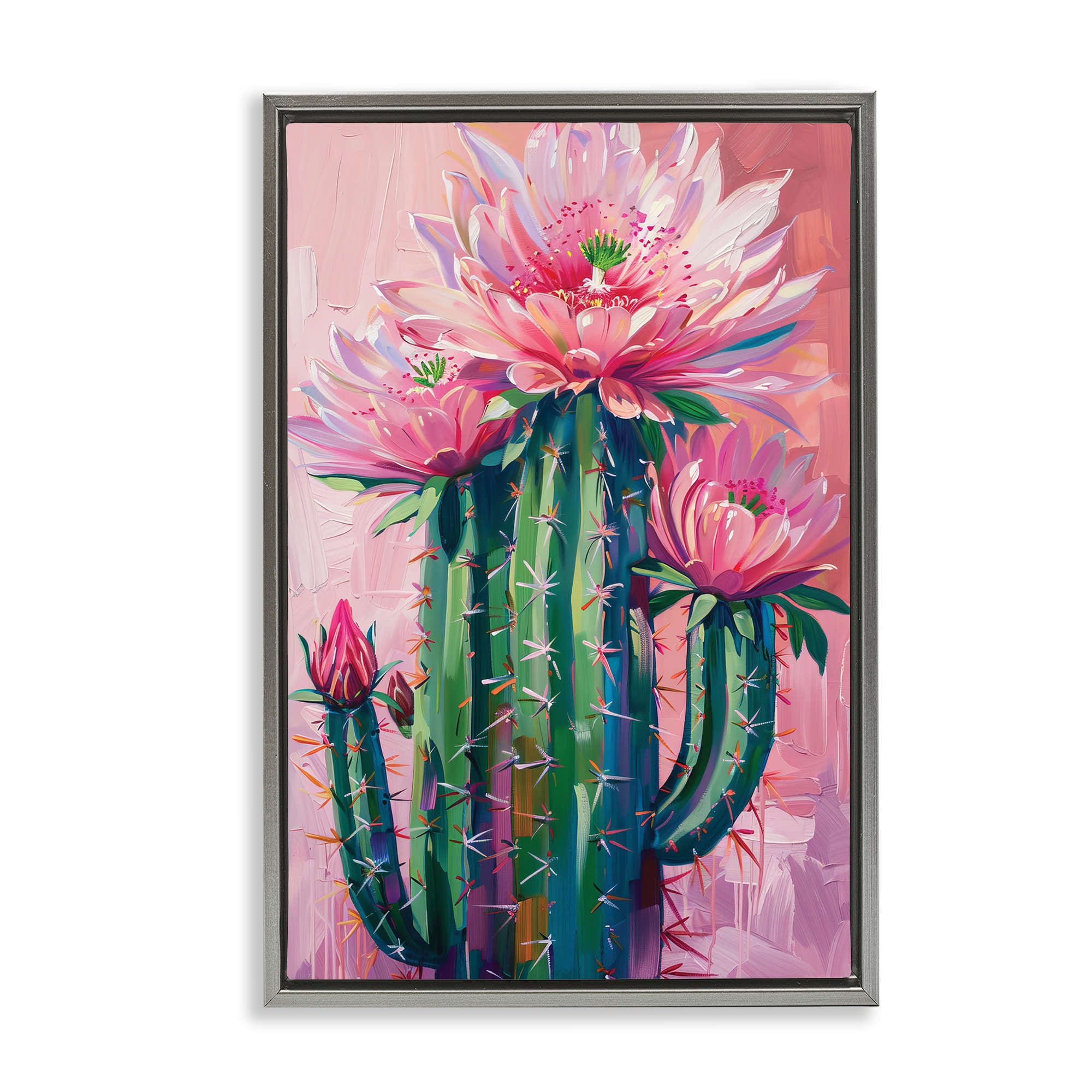 Stupell Industries BT-659-FFL-20X30 Pink Blossomed Cactus Floating Frame design by LSR Design Studio