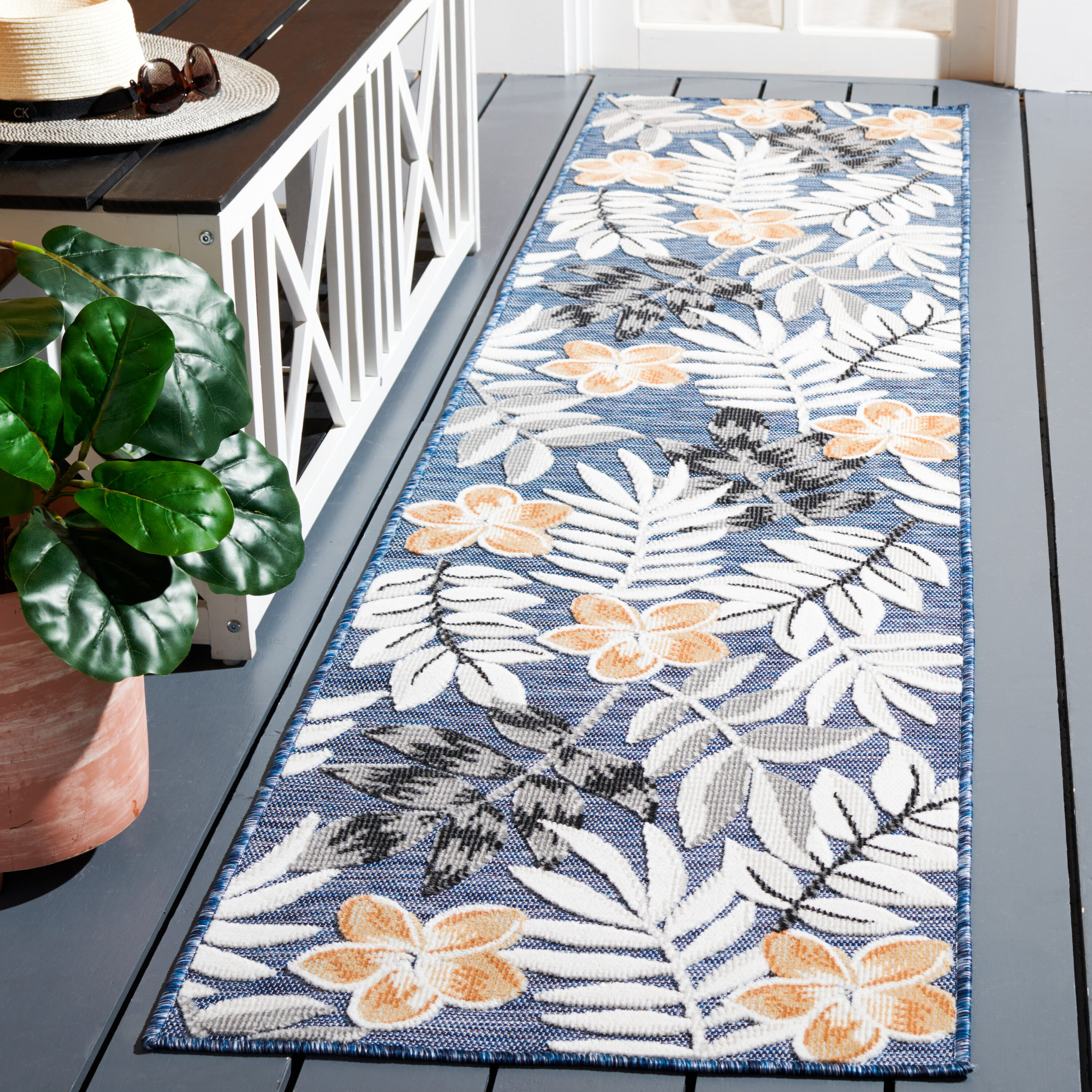 Safavieh CBN405M-29 Cabana 2 x 9 (ft) Loomed Synthetic Blue/Gray Rectangular Indoor/Outdoor Floral Tropical Runner rug