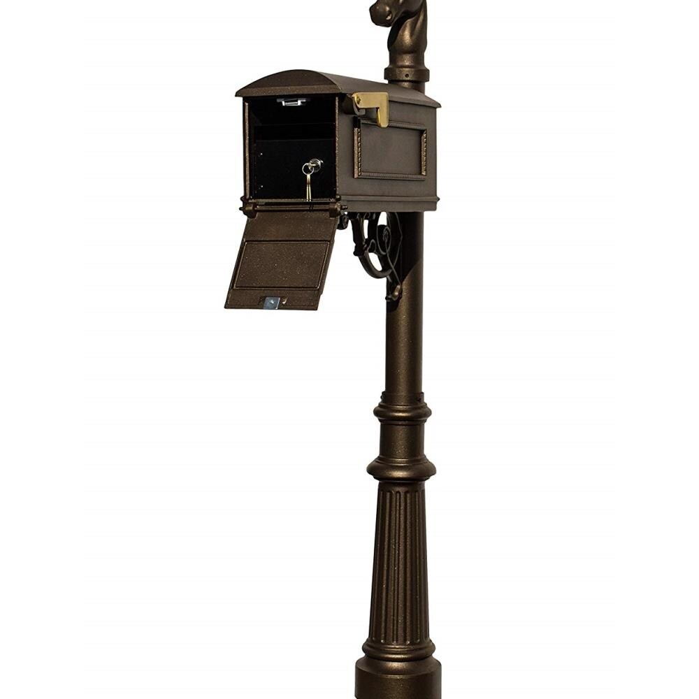 QualArc QUAL1486  LML-701-BL Lewiston Equine Mailbox Post System with Locking Insert, Ornate Base and Horsehead Finial- Black