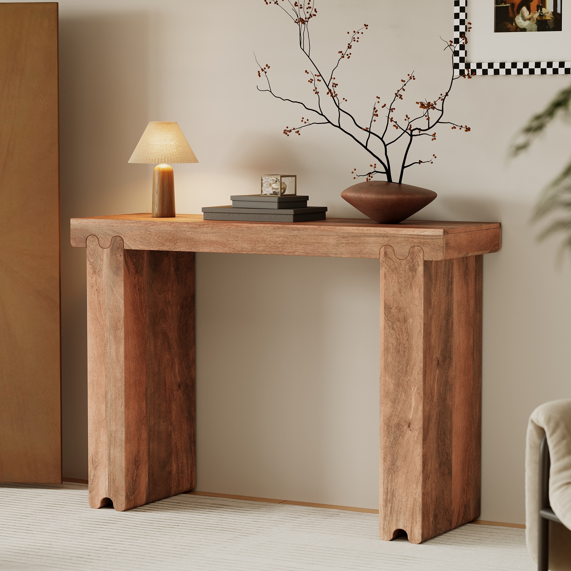 ModernLuxe N715P224881D Console Table Farmhouse Mango Wood Entryway Table 45Inch Thickened Sofa Table Minimalist Narrow Console Table for Entryway Hallway Living Room Honey