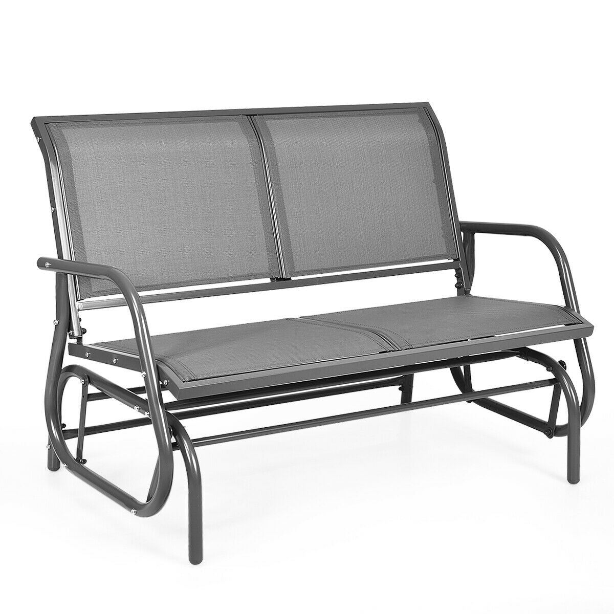 Forclover HYFAS52GR Patio Swing Rocking Chair Black Steel Frame Rocking Chair with Gray Mesh Seat