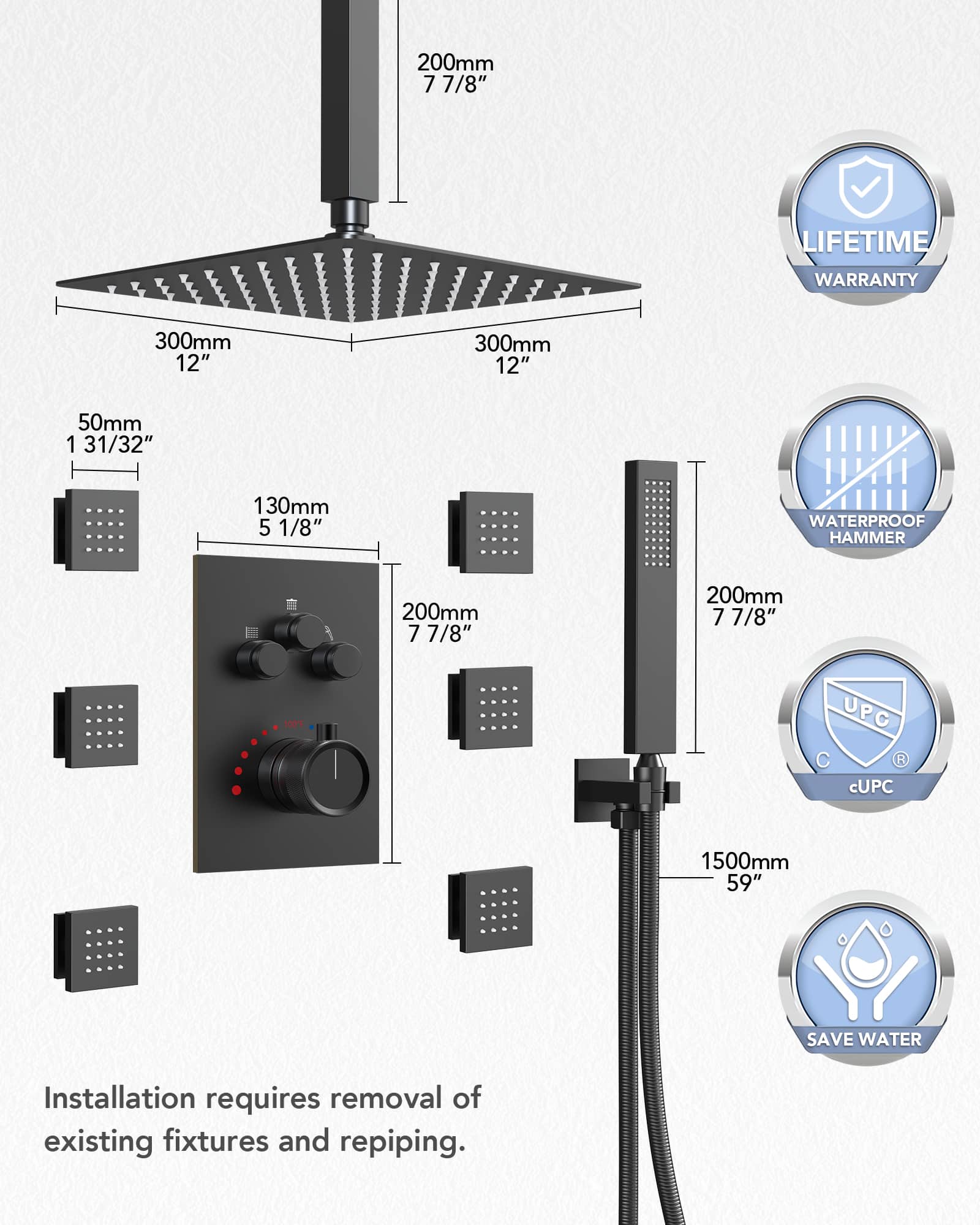 EVERSTEIN SFS1006-BK12 Tub-Shower-Faucets - View #11