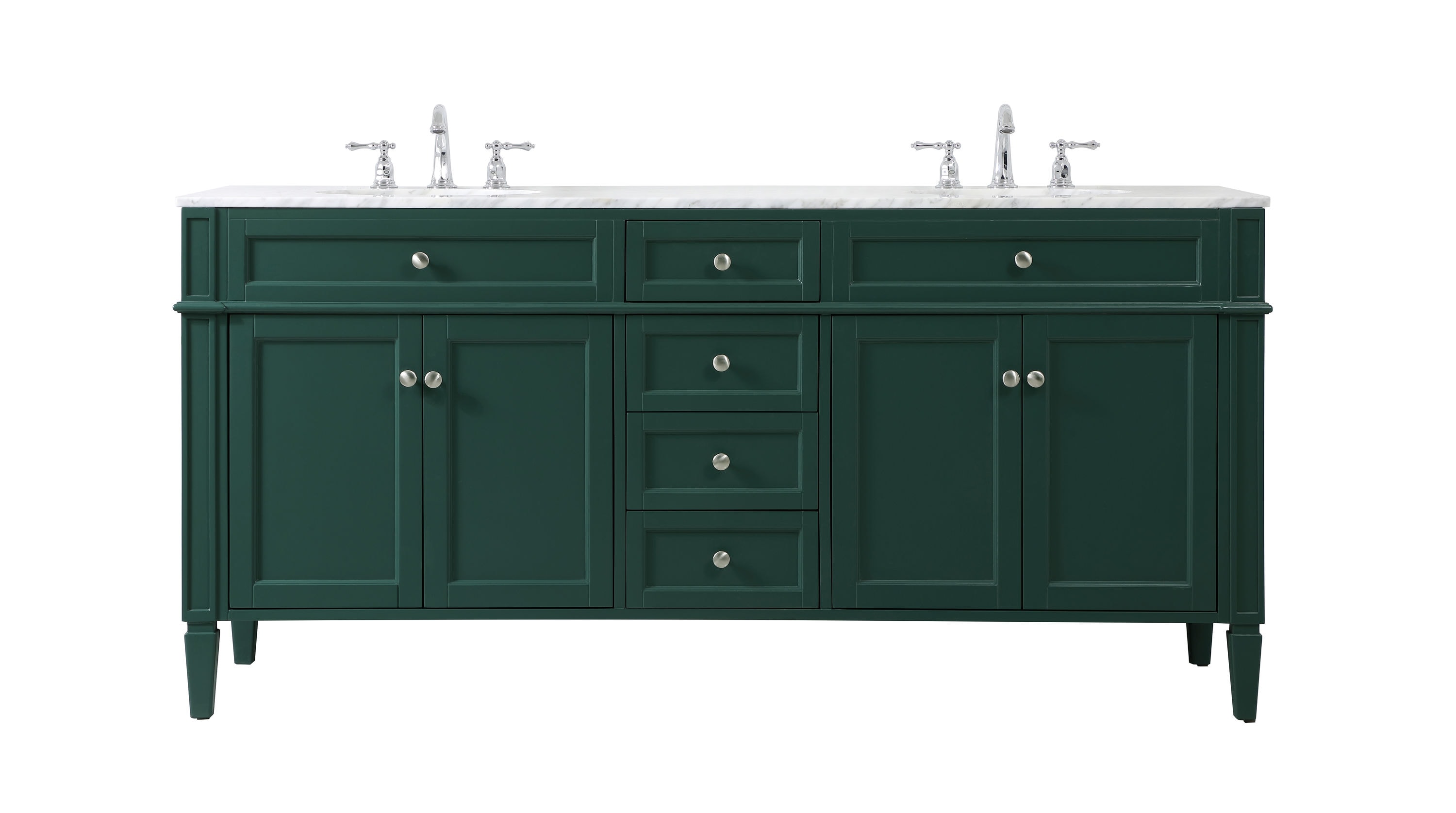 Elegant Decor HF37716DGN Home Furnishing 72-in Green Undermount Double sink Bathroom Vanity with Carrara White Marble Top