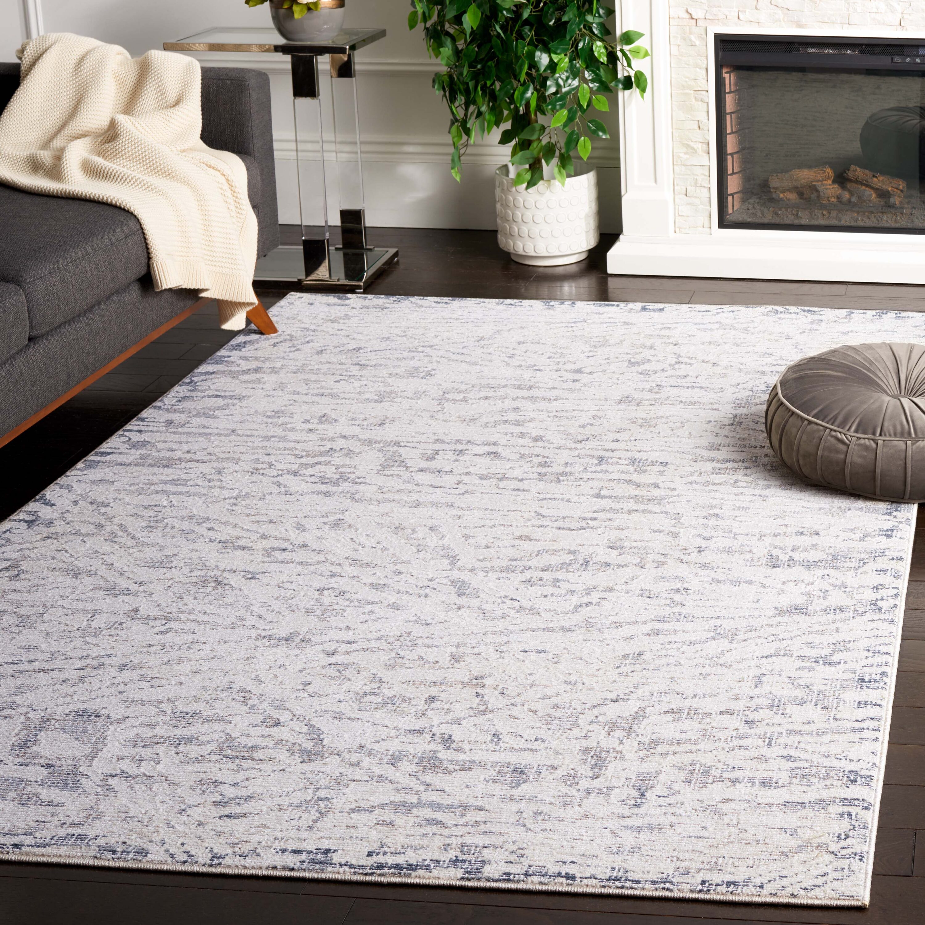  Hunter 100 Ivory/Dark Gray Contemporary 5ft-3in x 7ft-6in Rectangle Rug