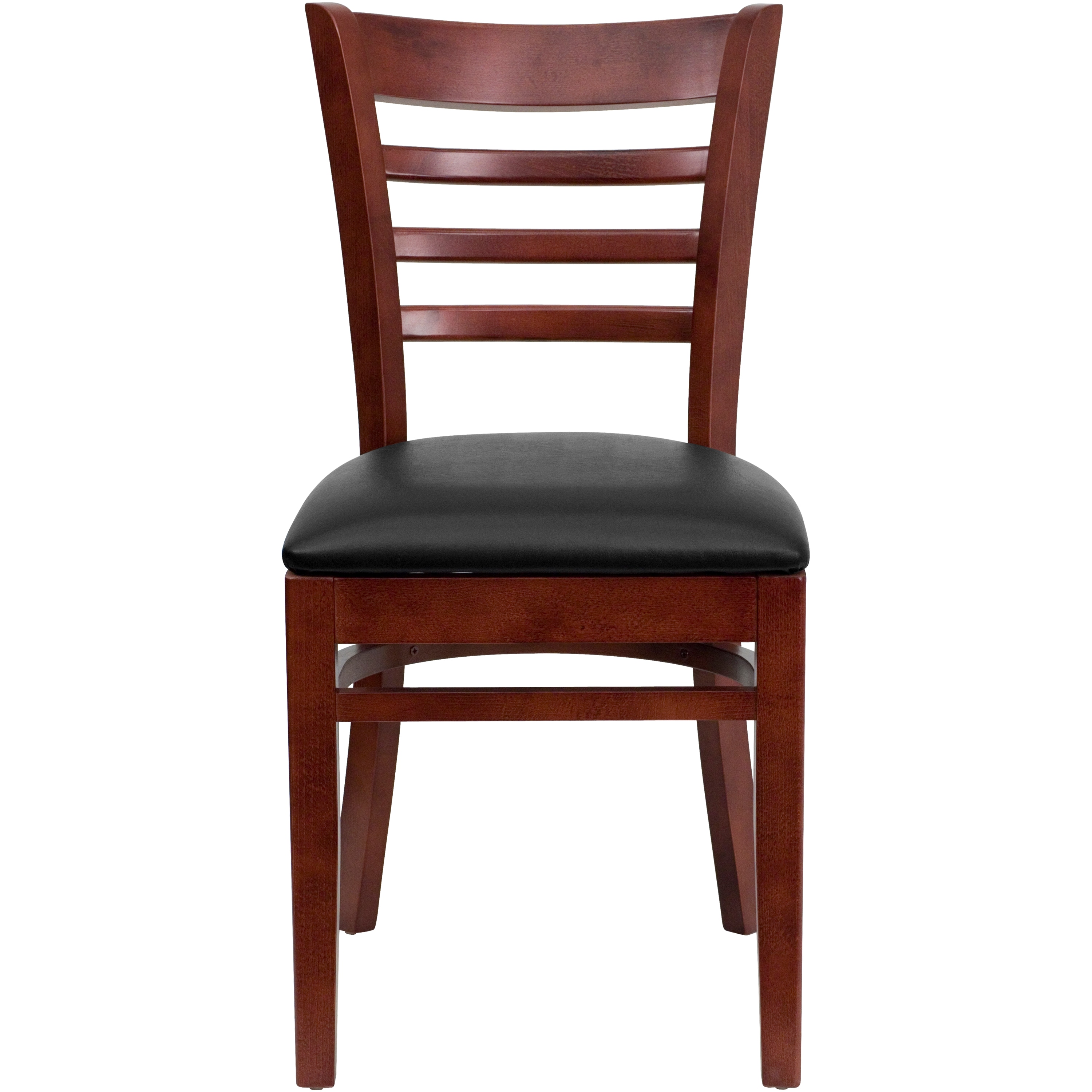 Mahogany Wood Ladderback Chair with Black Vinyl Seat