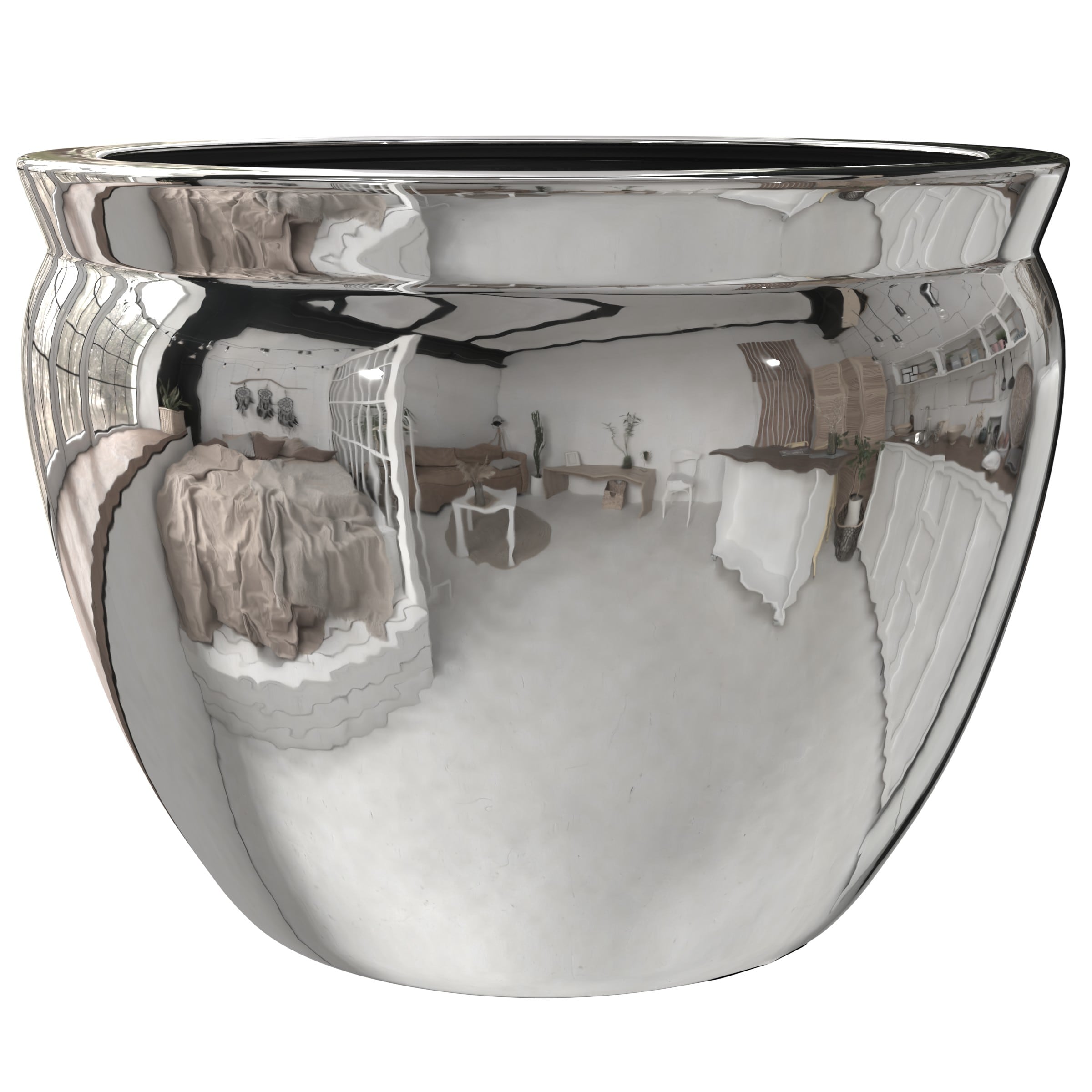 Red Lantern BW-14FISH-SLV Round 14-in W Large Silver Porcelain Indoor/Outdoor Planter