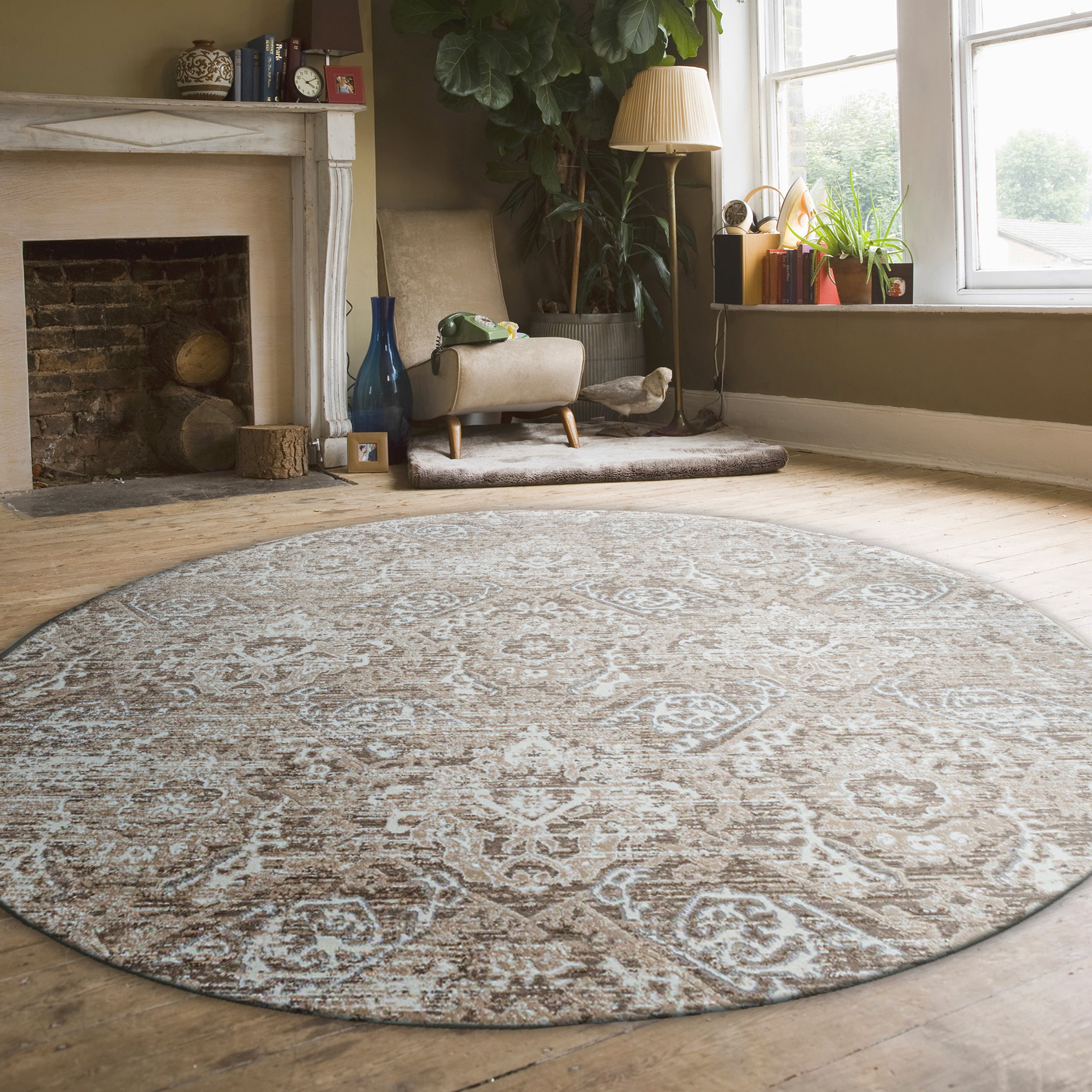 Radici USA 1244/1006/BEIGE Livigno 8 x 8 (ft) Loomed Polypropylene Beige Round Indoor Geometric Mid-Century Modern Area rug