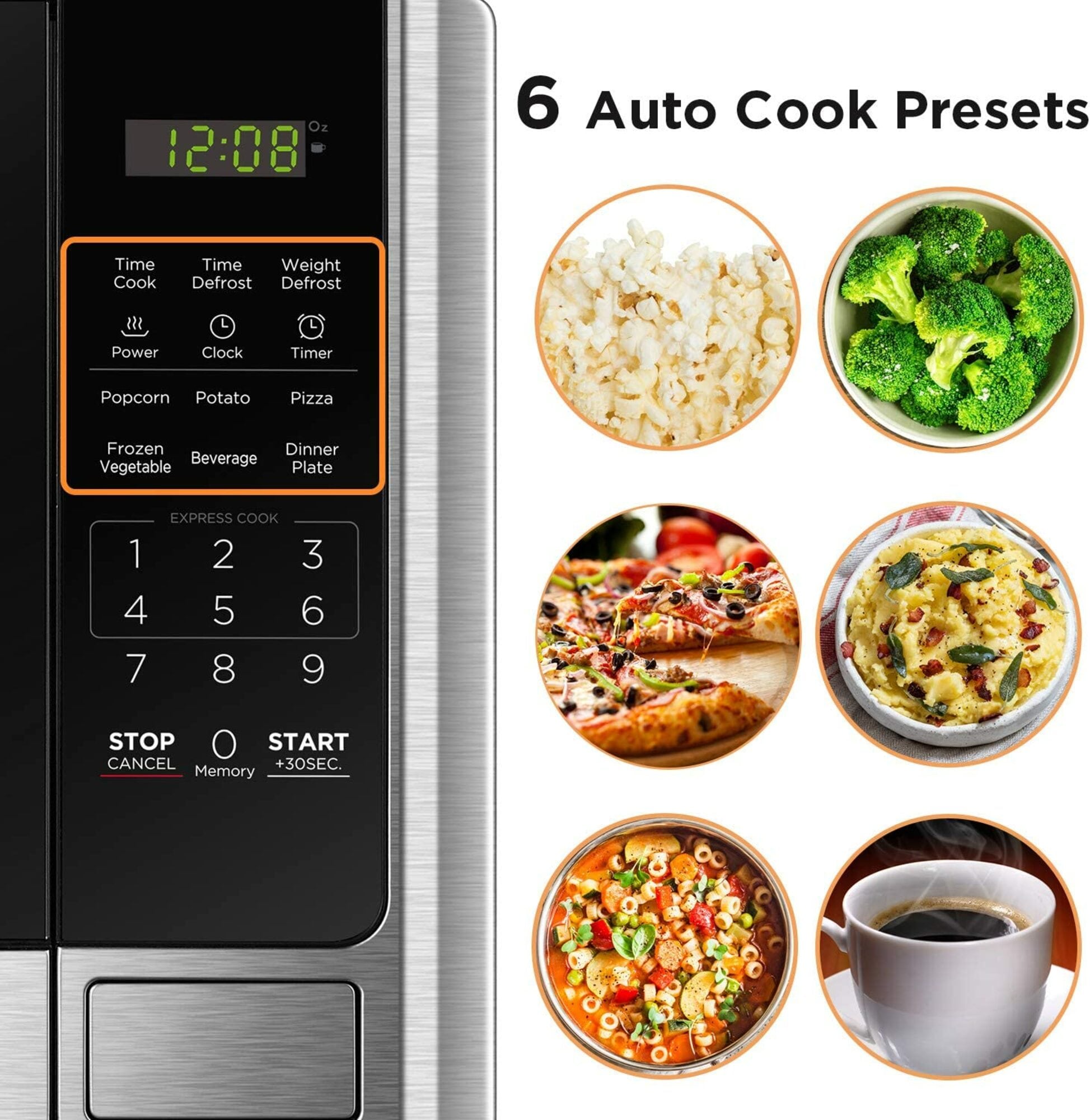 Black+decker Digital Microwave Oven with Turntable Push-Button Door Child Safety Lock Stainless Steel 0.9 CU.FT