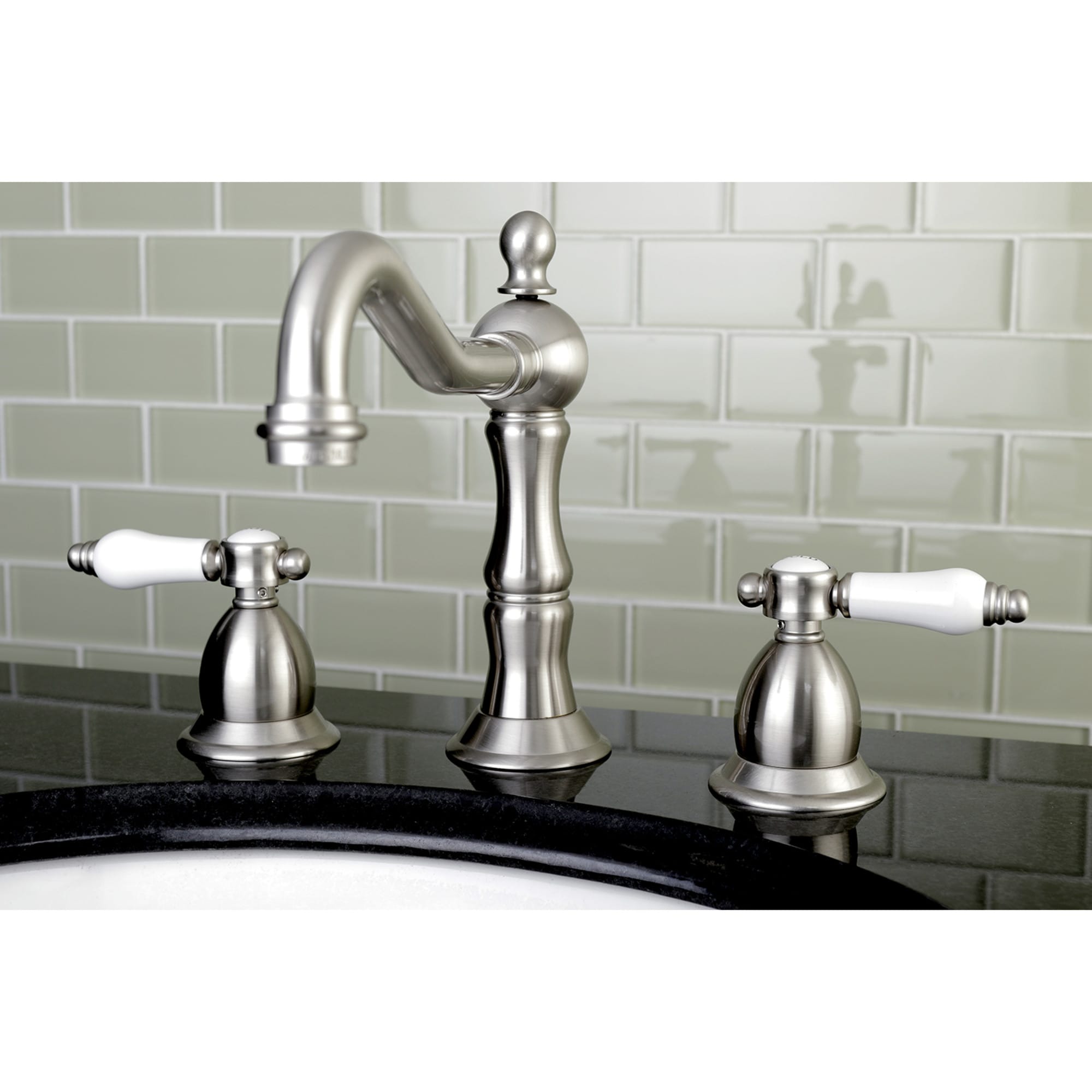 Kingston Brass WLKS1978BPL Bel-Air Brushed nickel Widespread 2-handle High-arc Residential Handle Bathroom Sink Faucet with Drain