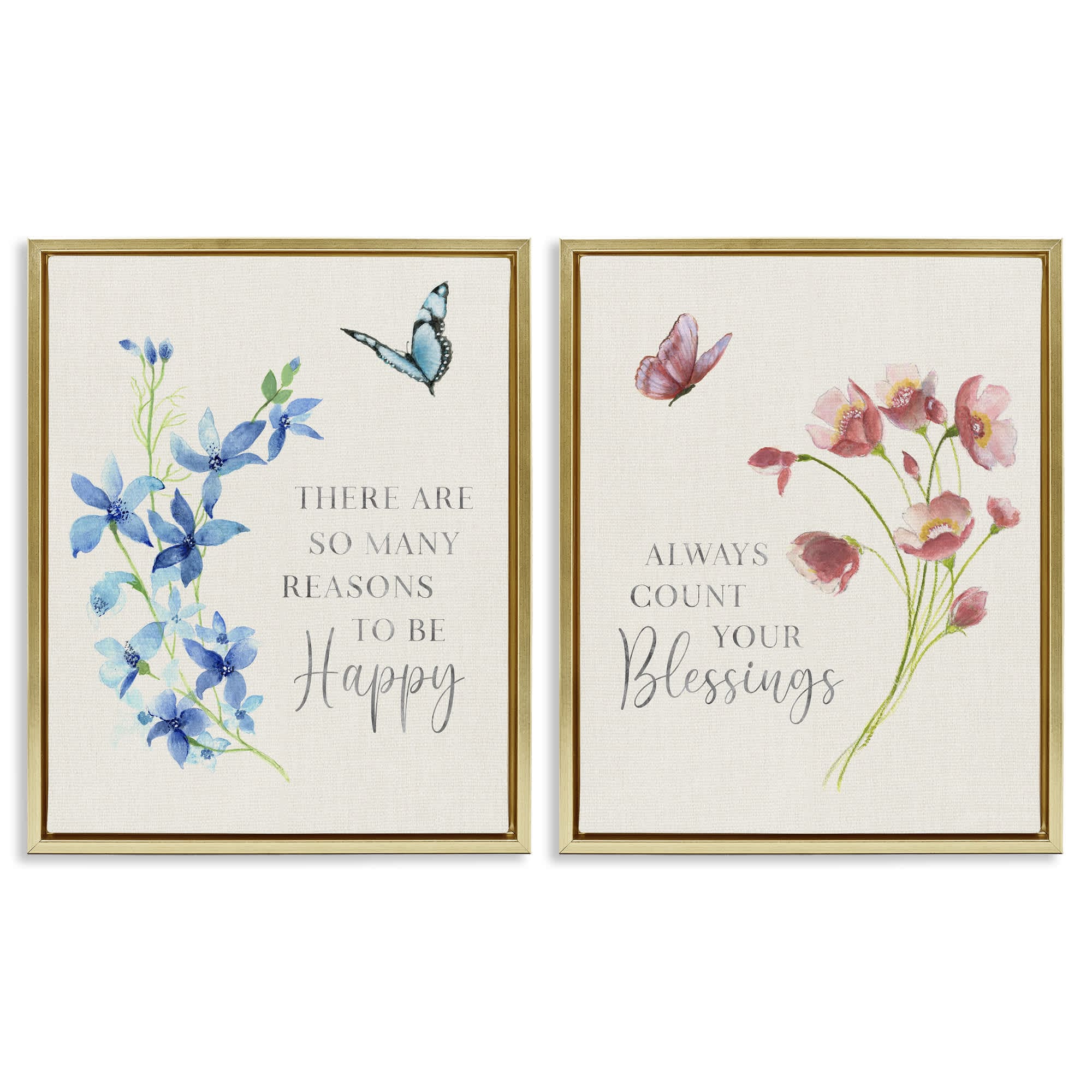 Stupell Industries B2-736-FFG-2PC-16X20 Inspiring Words with Florals 2 Piece Gold Framed Floater Canvas Set By Tava Studios 17 x 21