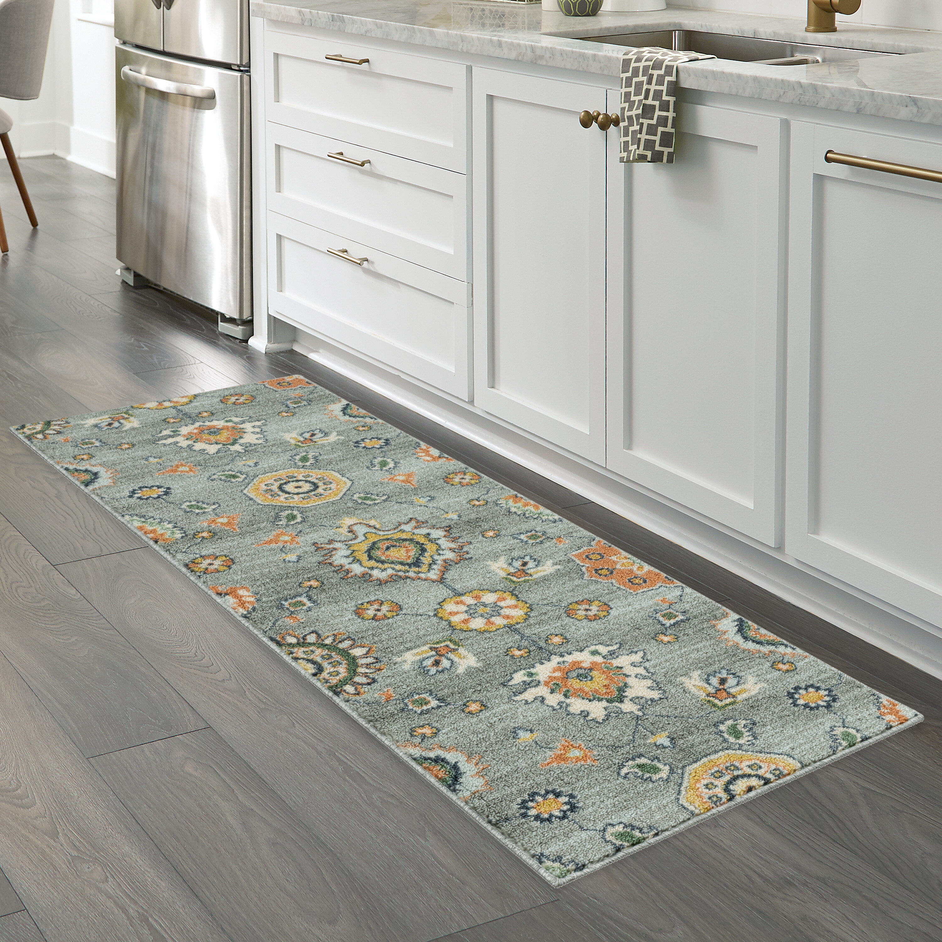 Radiant Gray Floral Tufted Polyester Runner Rug, 2' x 6'