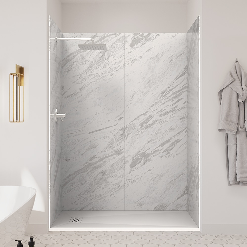 UpHome K1BP1S3260WHARAR 5 -Piece 32-in W x 60-in L x 84-in H Rectangular Alcove shower kit ( Reversible Drain) Base and Wall Included Powder coat