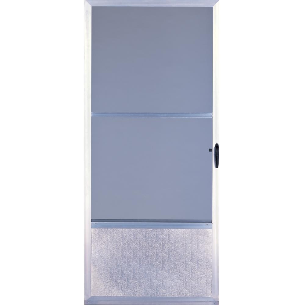 Comfort-Bilt C0108011 Fremont 32-in x 81-in Mill Mid-view Self-storing Aluminum Storm Door with Black Handle