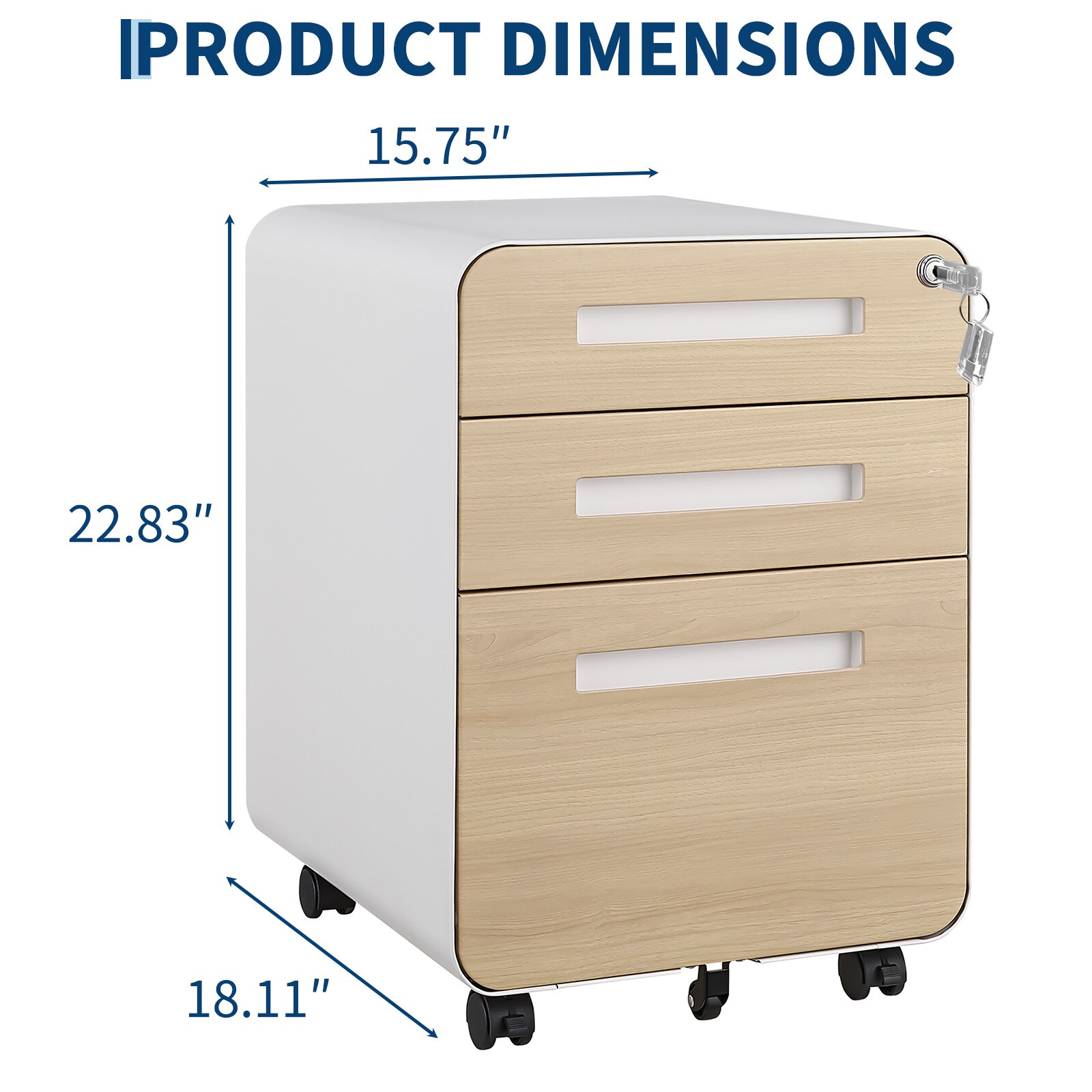IdealHouse Secure 3 Drawer Metal File Cabinet with Lock Fully Assembled ...