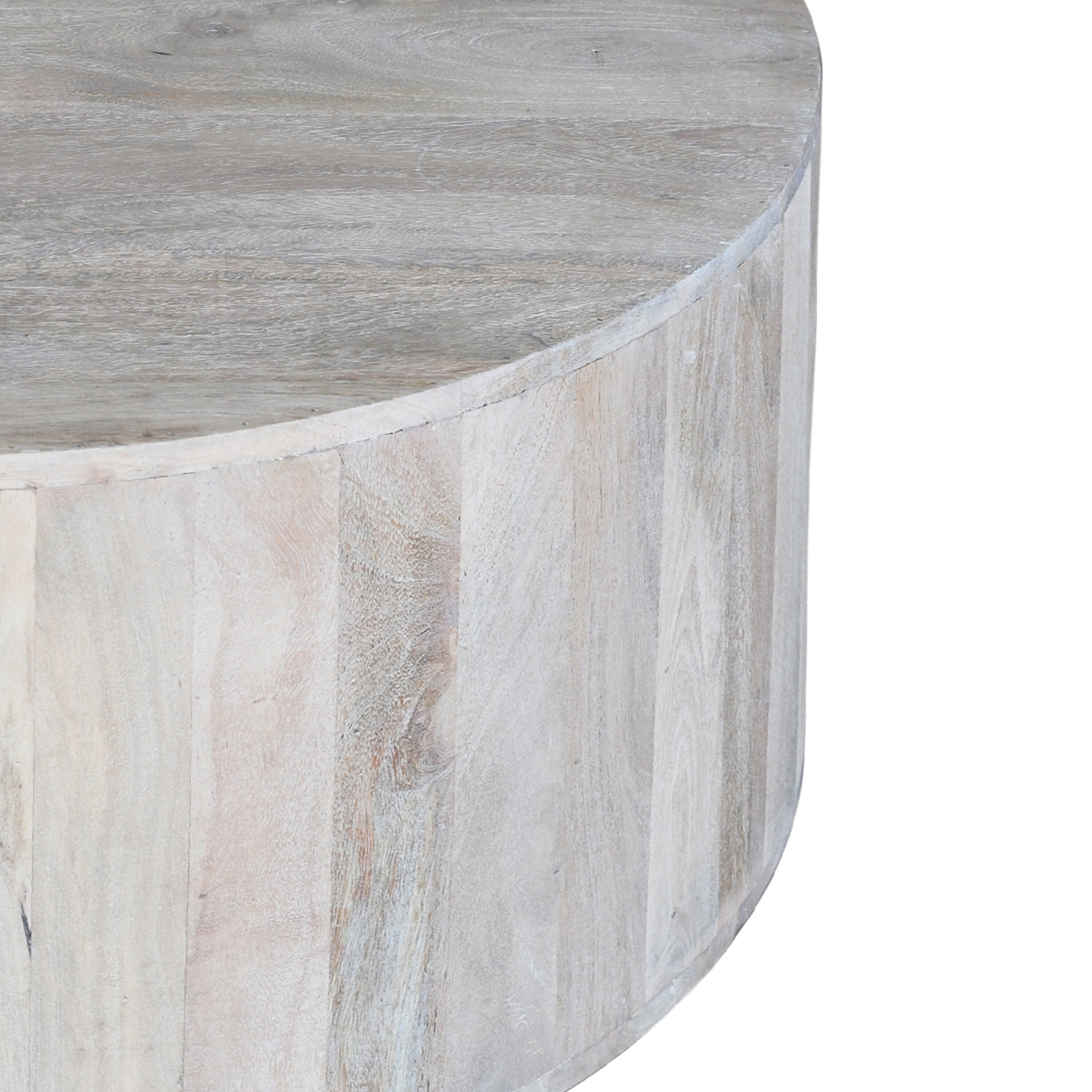 36" Round White Washed Mango Wood Lift-Top Coffee Table