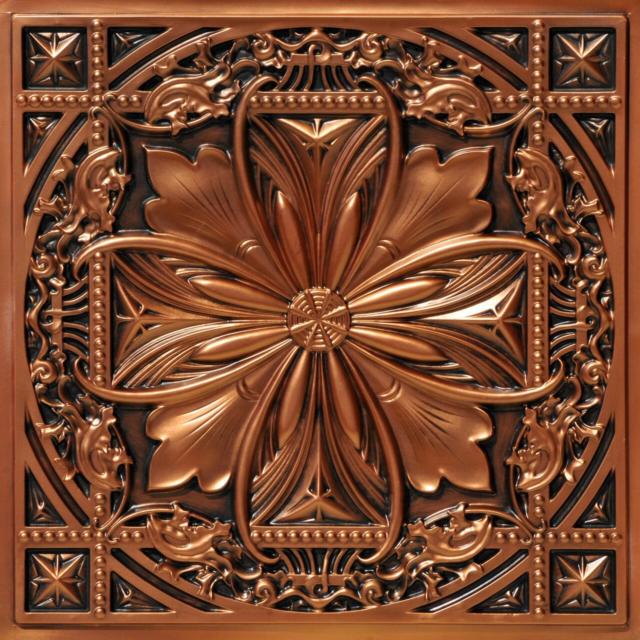 From Plain to Beautiful in Hours DCT10AC-24X24-10 2-ft x 2-ft Milan Faux Tin/PVC Antique Copper PVC Surface-mount Ceiling Tile ( 10 -Pack, 40-Sq. Feet / Case )