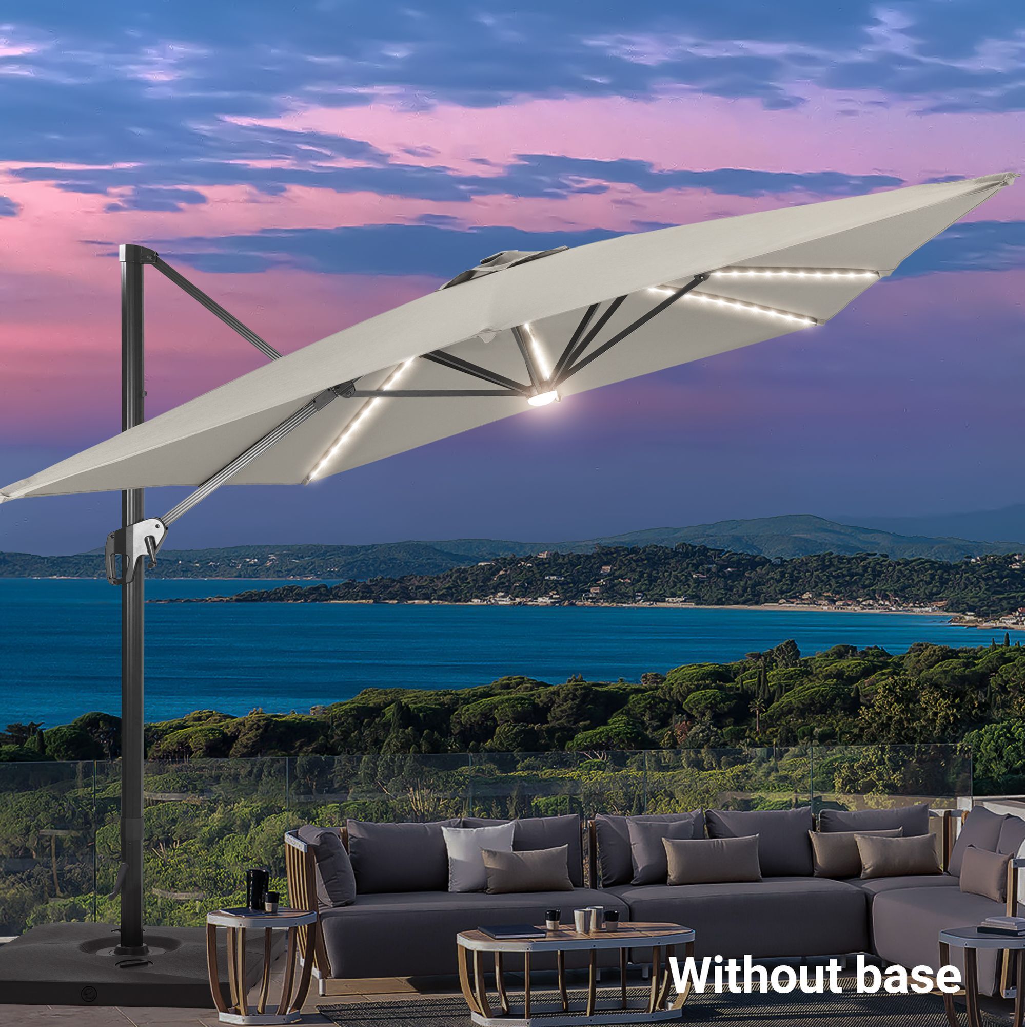 Sonkuki SD-NB2735-LEDGY 11.5-Feet Aluminum Gray No-tilt Cantilever Patio Umbrella with Lights and