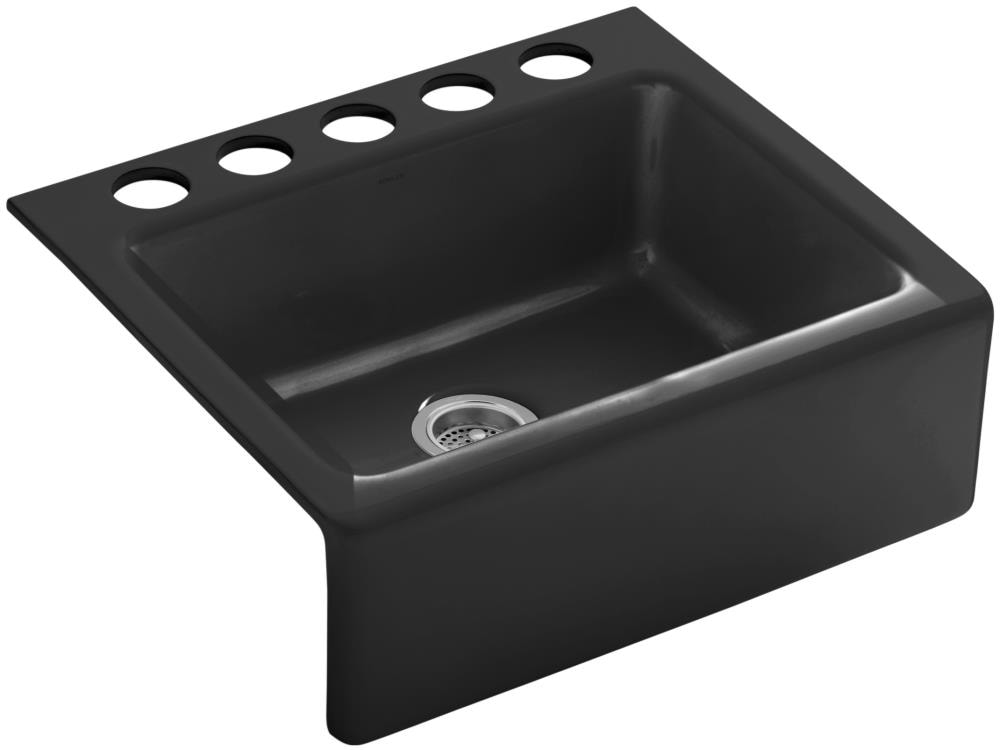 KOHLER Alcott Farmhouse Apron Front 25-in x 22-in Black Fireclay Single ...