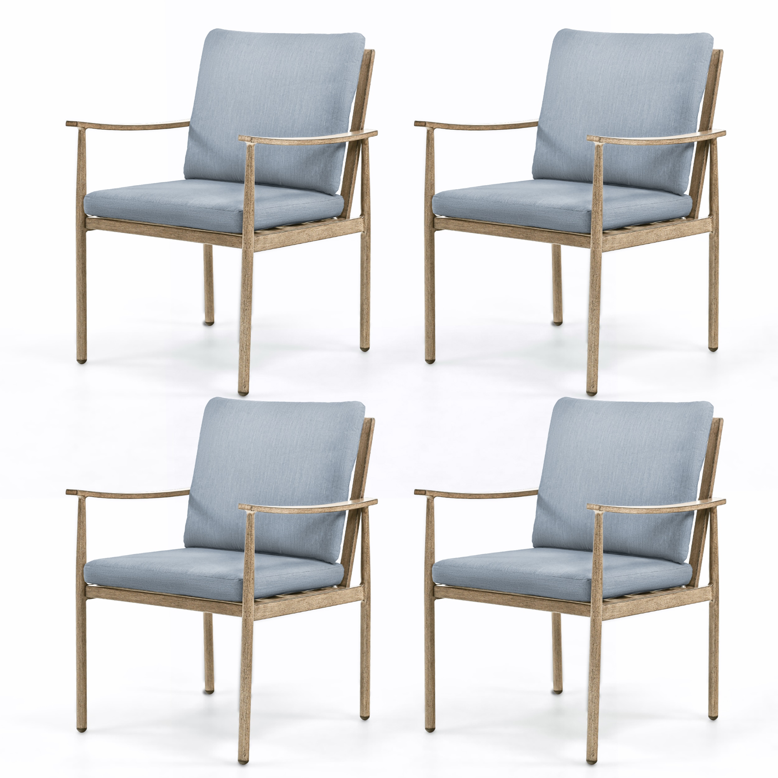  EL-VCY4-ZL-B-WL3 SleekLine Set of 4 Brown Aluminum Frame Stationary Dining Chair with Blue Cushioned Seat