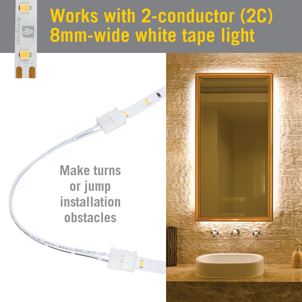 White 2-Pin Snap LED Strip Light Connectors, 6 Pack