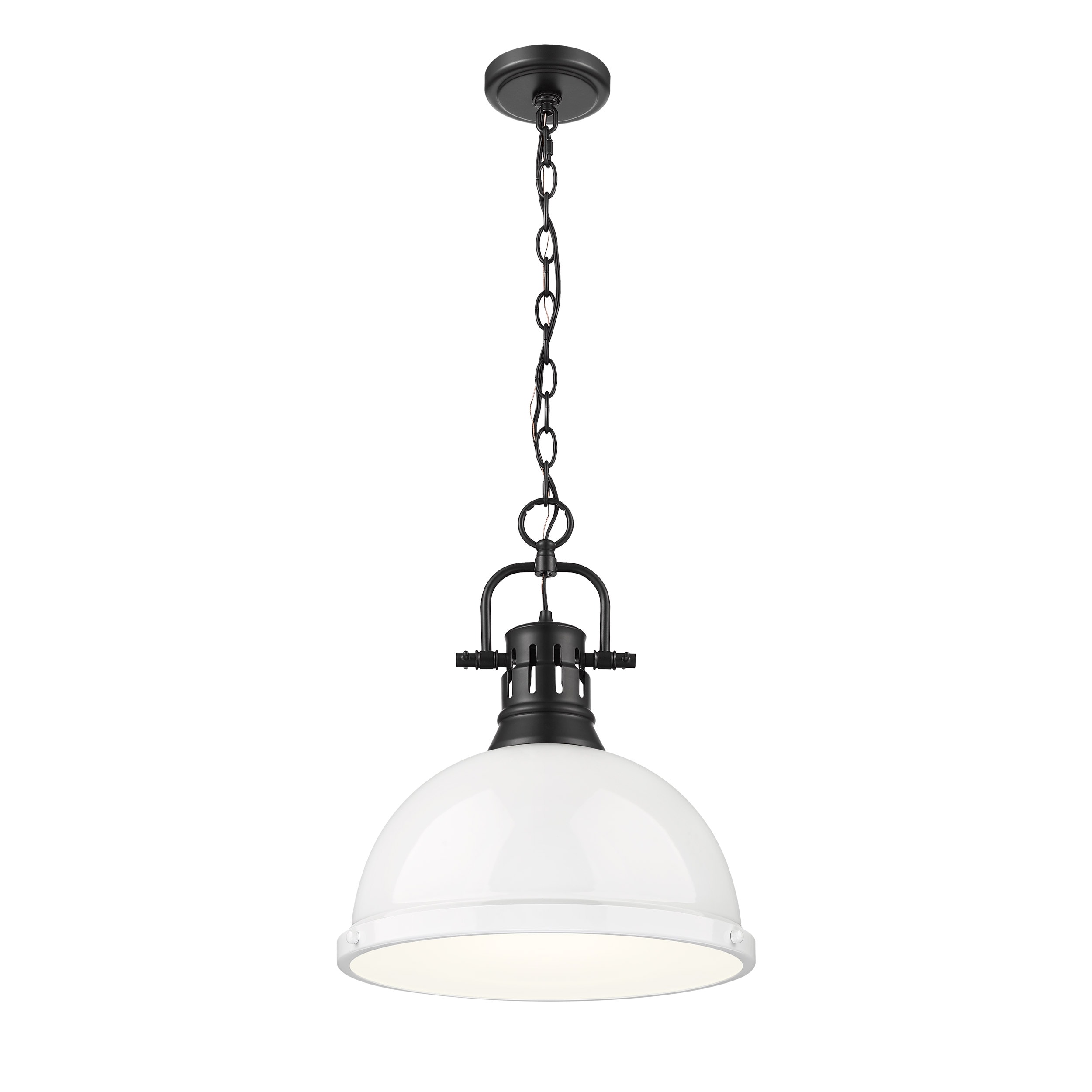 Duncan Transitional Large Black Pendant with White Glass Shade