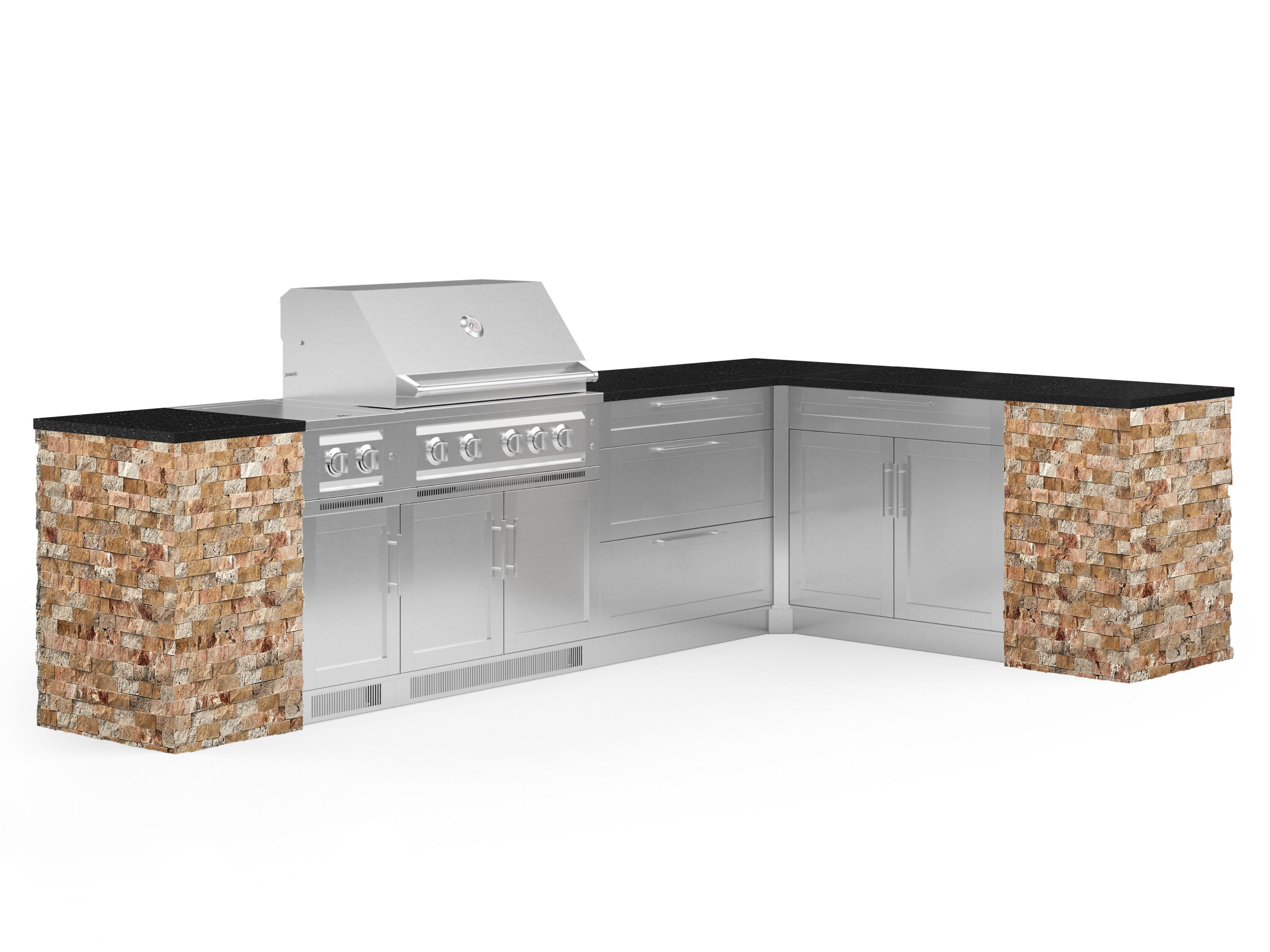 NewAge Products 69526 Signature Series Cabinets Platinum Grill 11 -Piece 133.94-in W x 81.94-in D x 51-in H Modular Outdoor Kitchen Set 7 Burners