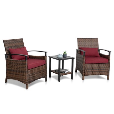 Gzmr 3 Piece Wicker Patio Conversation Set With Cushions In The Sets Department At Com - Devoko Patio Porch Furniture Sets 3 Pieces
