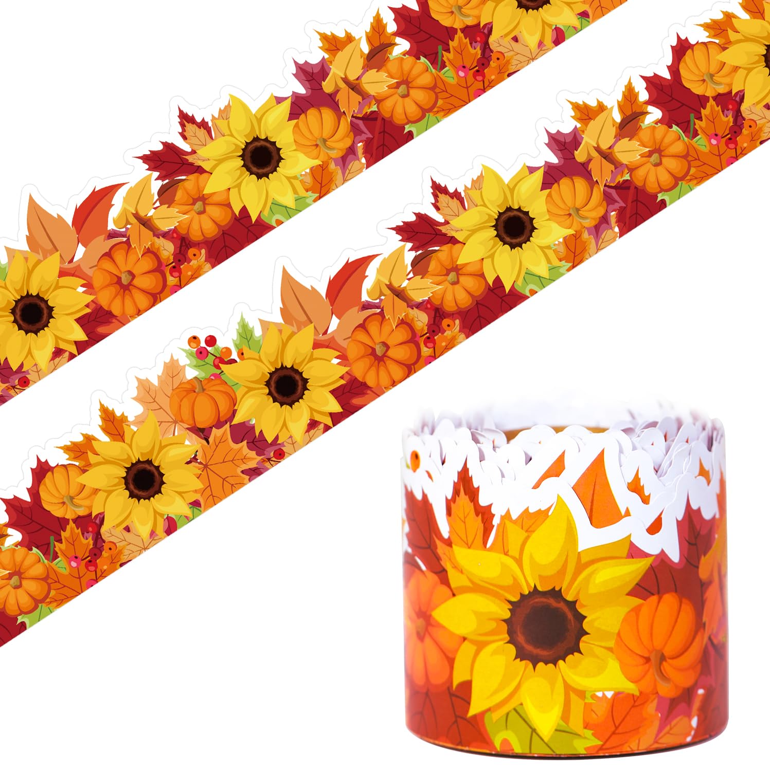 KIWDZFU  66ft Fall Bulletin Board Borders Sunflower Maple Leaves Pumpkins Theme Border Trim for School Classroom Blackboard Office Chalkboard
