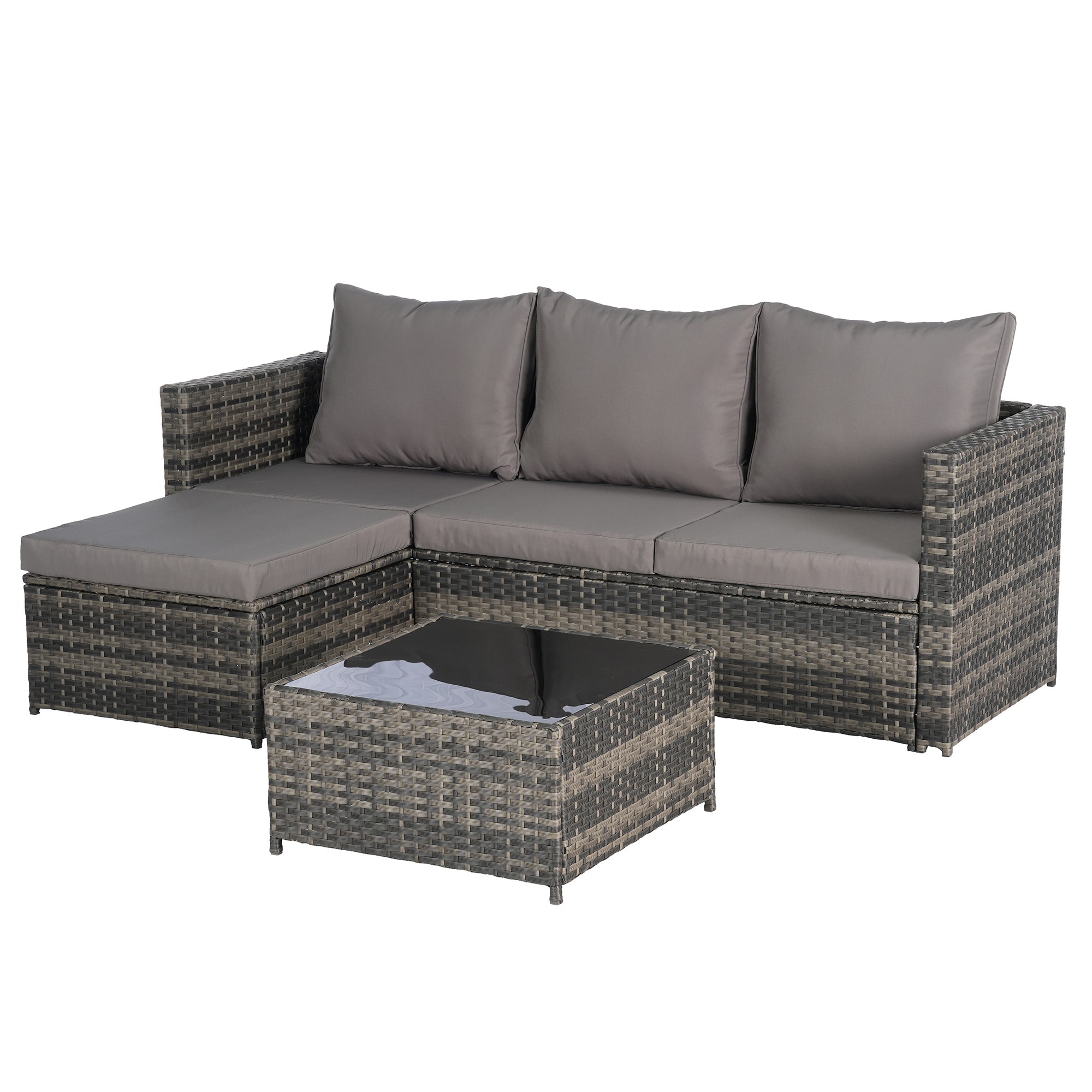 SINOFURN SYB670035GY Wicker Outdoor Sectional with Gray Cushions and Wicker Frame