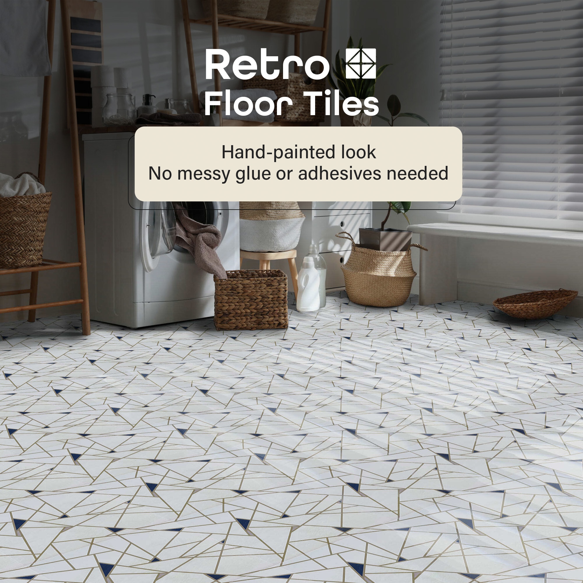 Edge Pattern Blue and Cream 12-Inch Vinyl Floor Tiles