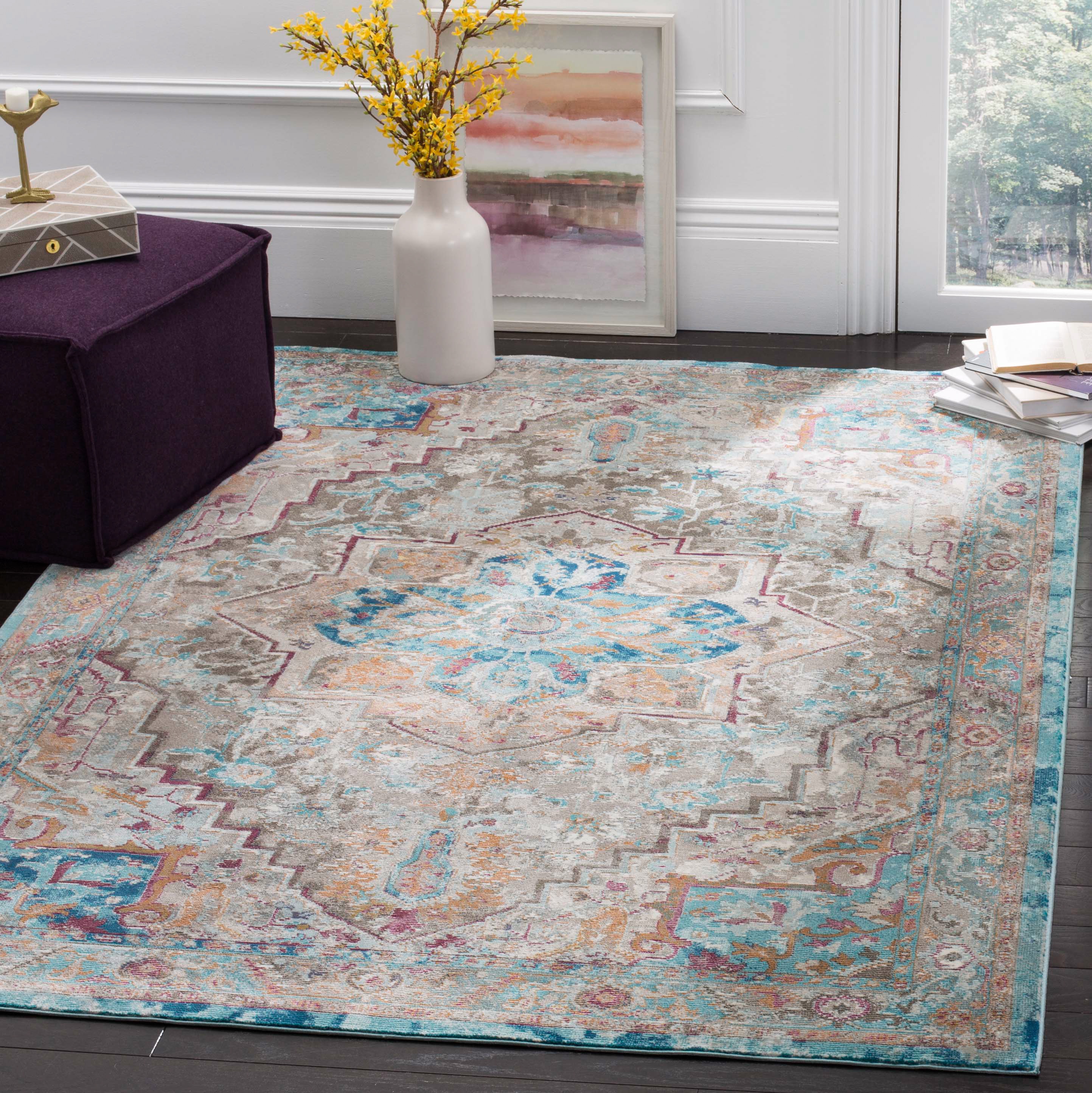 Safavieh ARA119E-4 Aria Rionach 4 x 6 (ft) Loomed Polypropylene Beige/Blue Rectangular Indoor Floral/Botanical Bohemian/Eclectic Area rug