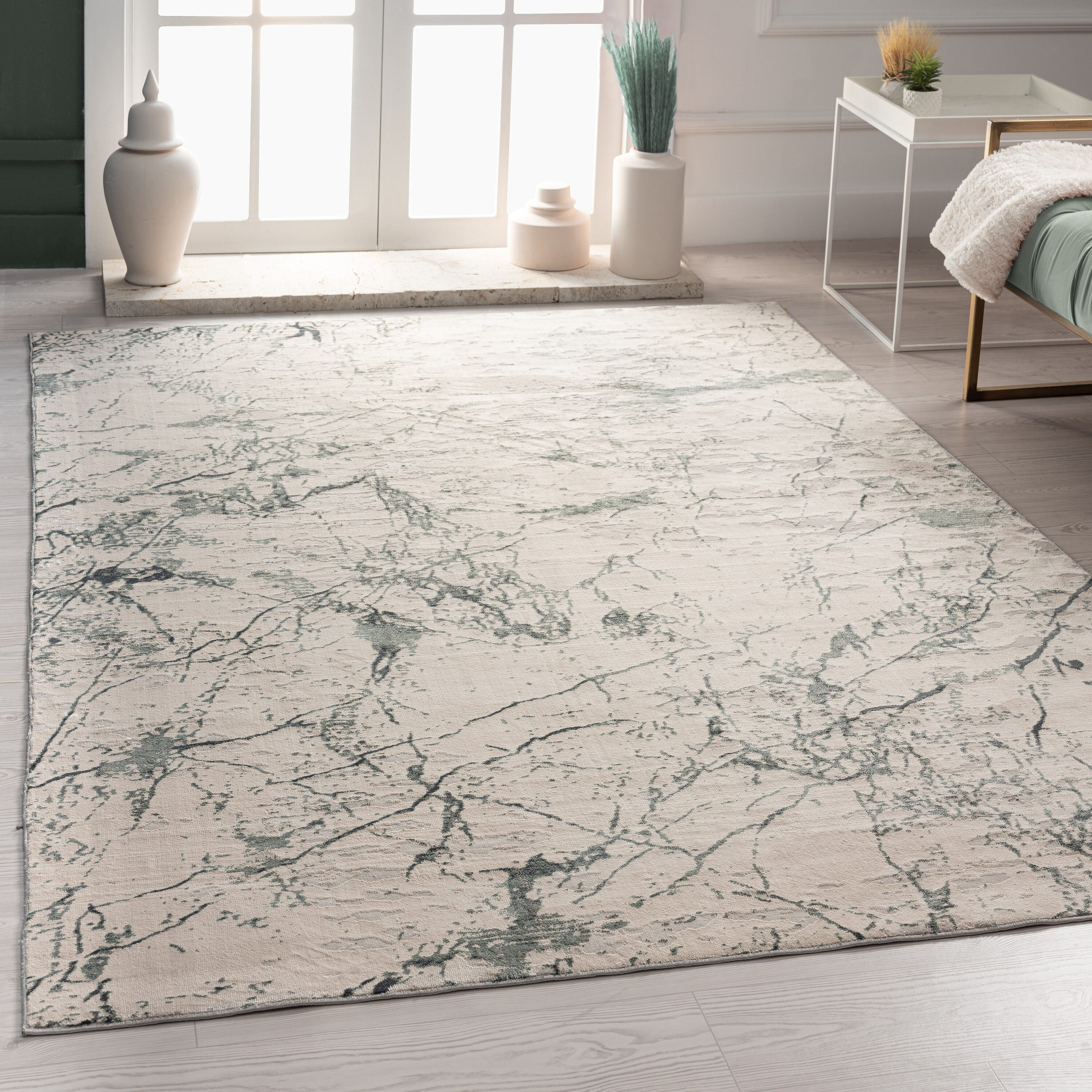 LR Home 0400A2084934J8 8 x 10 (ft) Loomed Polyester Ivory Rectangular Indoor Abstract Area rug