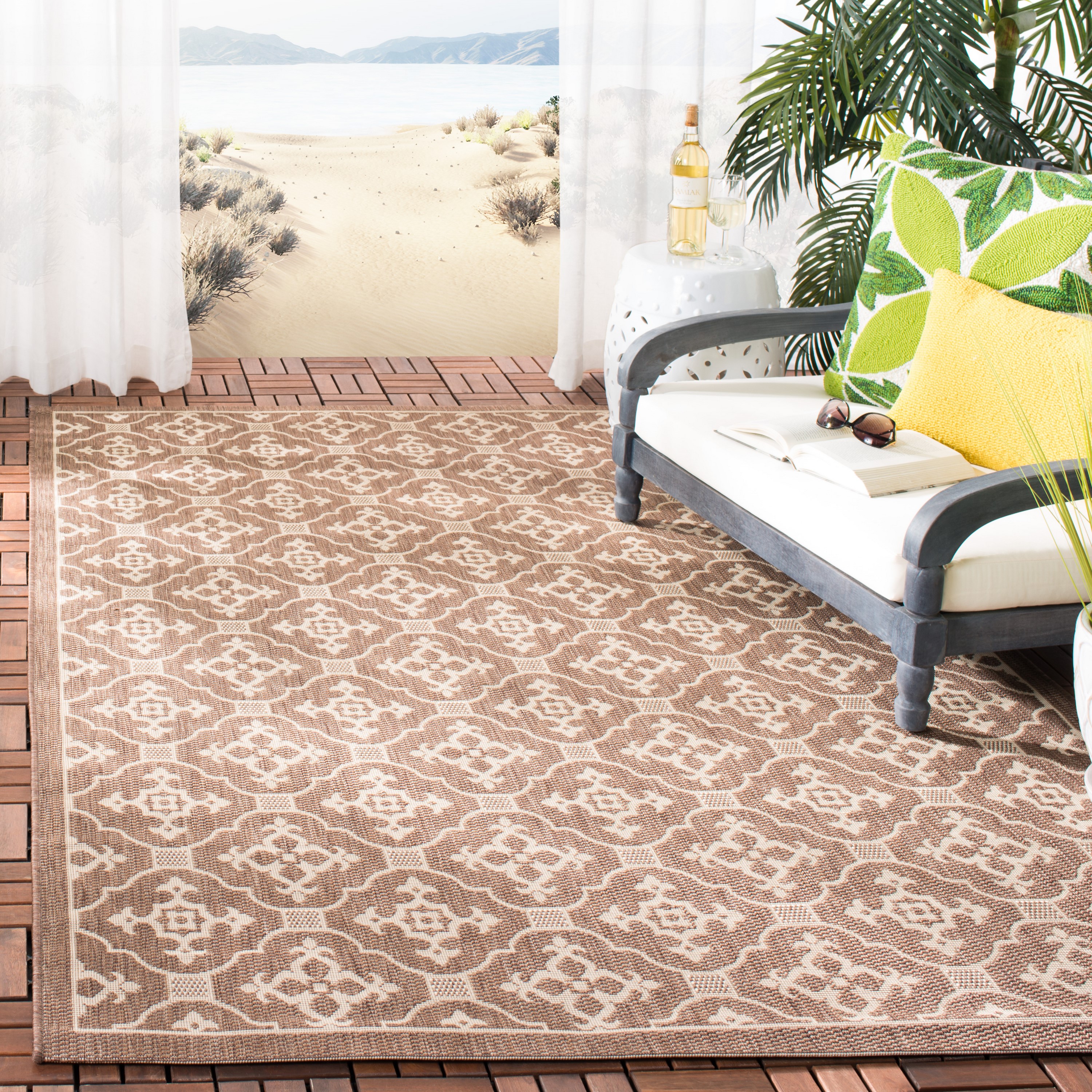 Safavieh CY6564-204-5 Courtyard Bimini 5 x 8 (ft) Loomed Polypropylene Chocolate/Cream Rectangular Indoor/Outdoor Abstract Coastal Area rug