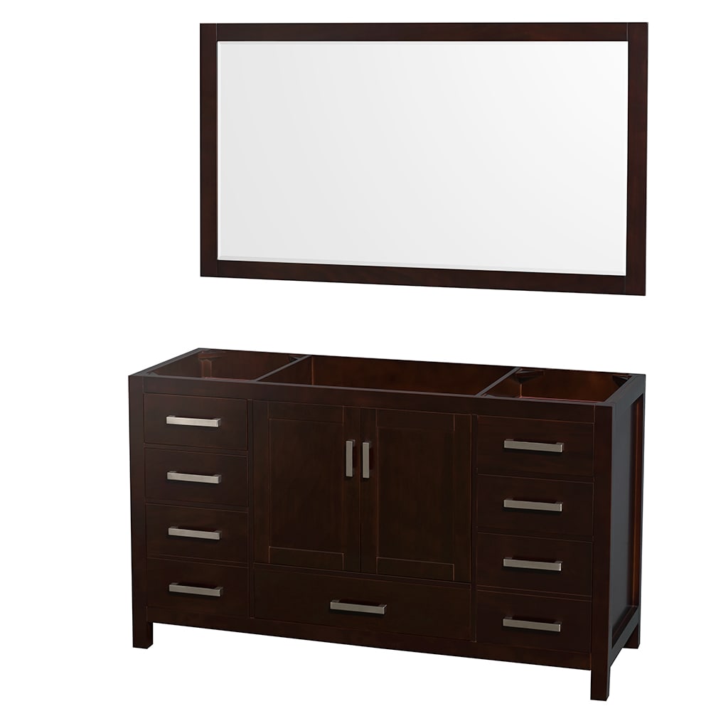 Wyndham Collection WCS141460SESCXSXXM58 Sheffield 60-in Espresso with Brushed Chrome Trim Bathroom Vanity Base Cabinet without Top (Mirror Included)