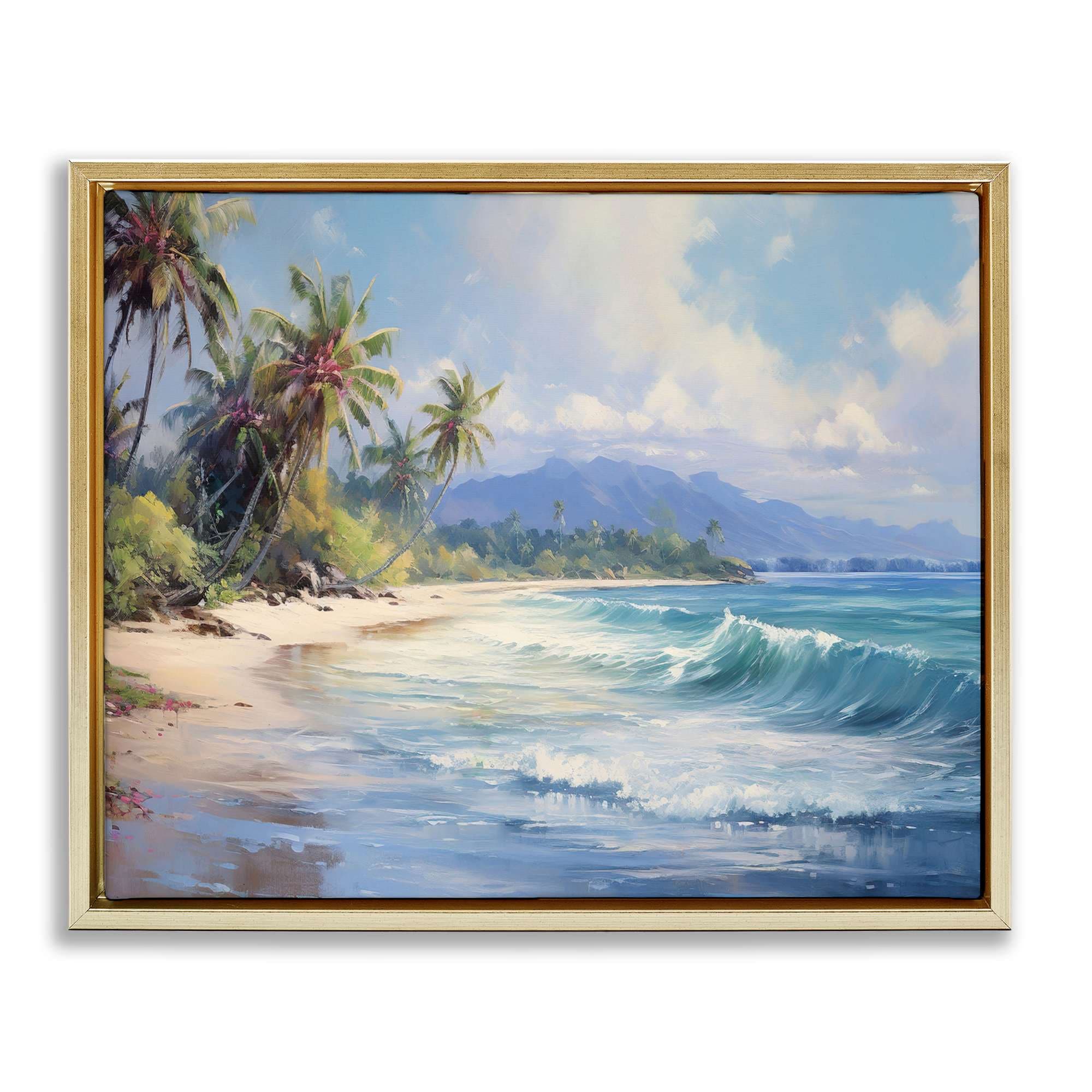 Stupell Industries BT-713-FFG-24X30 Tropical Coast with Rolling Waves Gold Framed Floater Canvas Wall Art By Franklyn Gregory 31 x 25