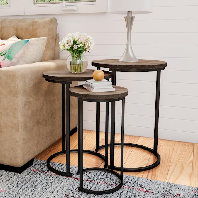 Hastings Home Round Nesting Tables Set, Black Circle Table For Living Room