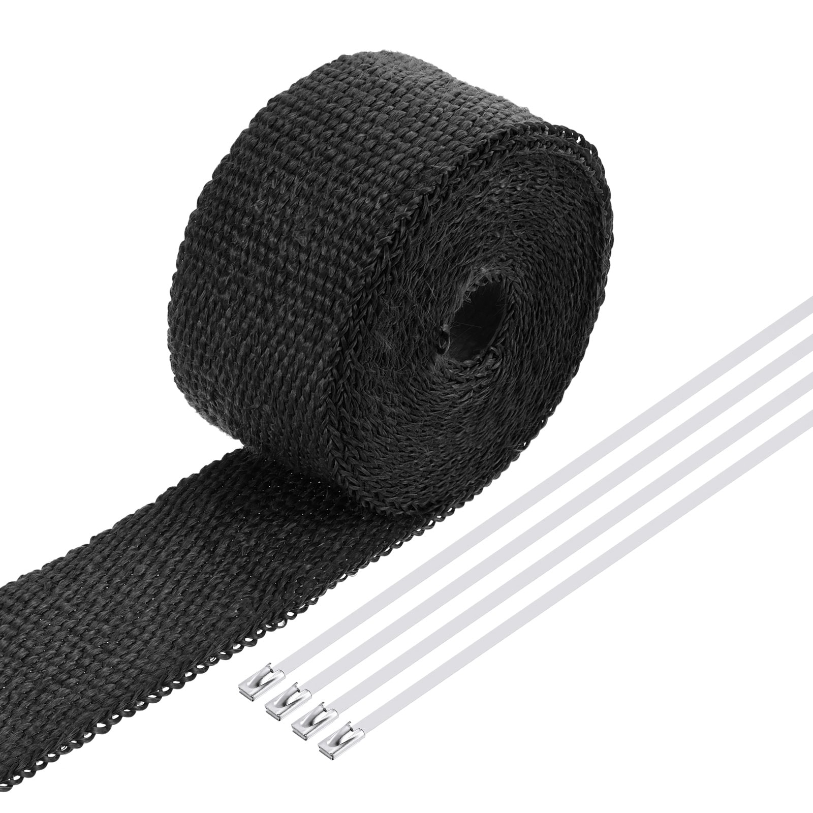 Unique Bargains Fiberglass Exhaust Wrap Tape 2 Inch x 16' Black Header Heat Wrap with 4 Stainless Ties for Hot Rods and Motorcycle #S25112601UX1631