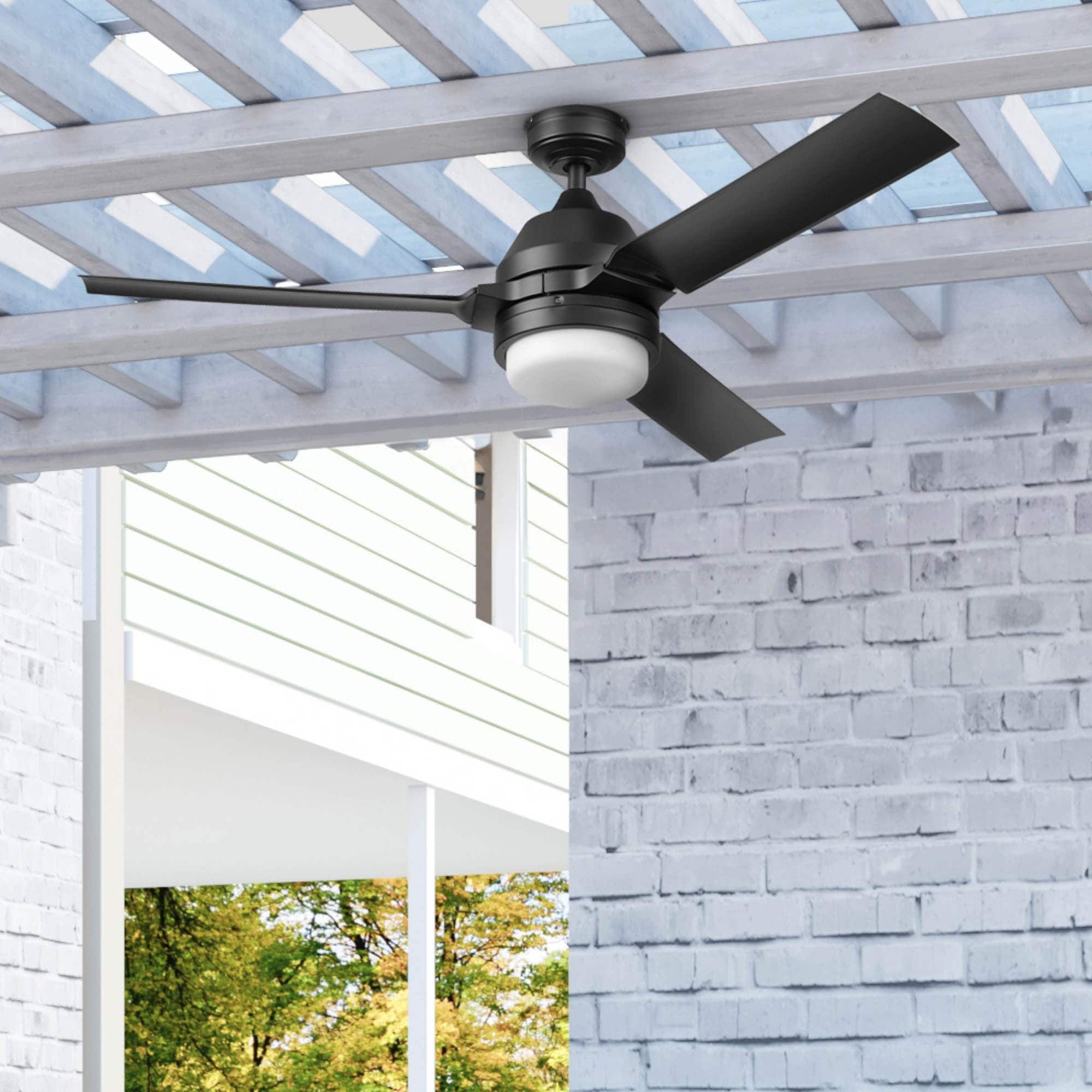 Honeywell 51856-26 Port Isle 54-in Outdoor Matte Black with Matte Black Blades Ceiling Fan With Light - Remote Included ( 3 -Blade )