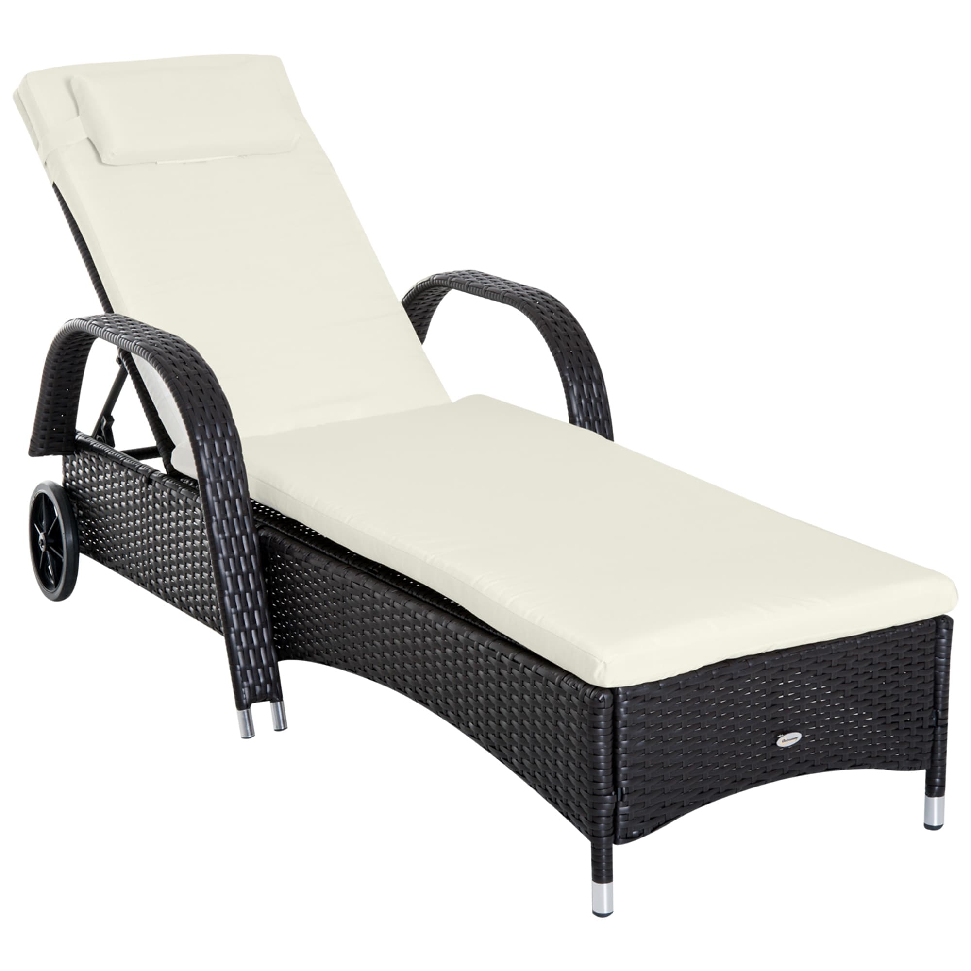 Forclover DASE-V255 Patio chair Rattan Black Rattan Frame Stationary Recliner Chair with Off-white Solid Seat