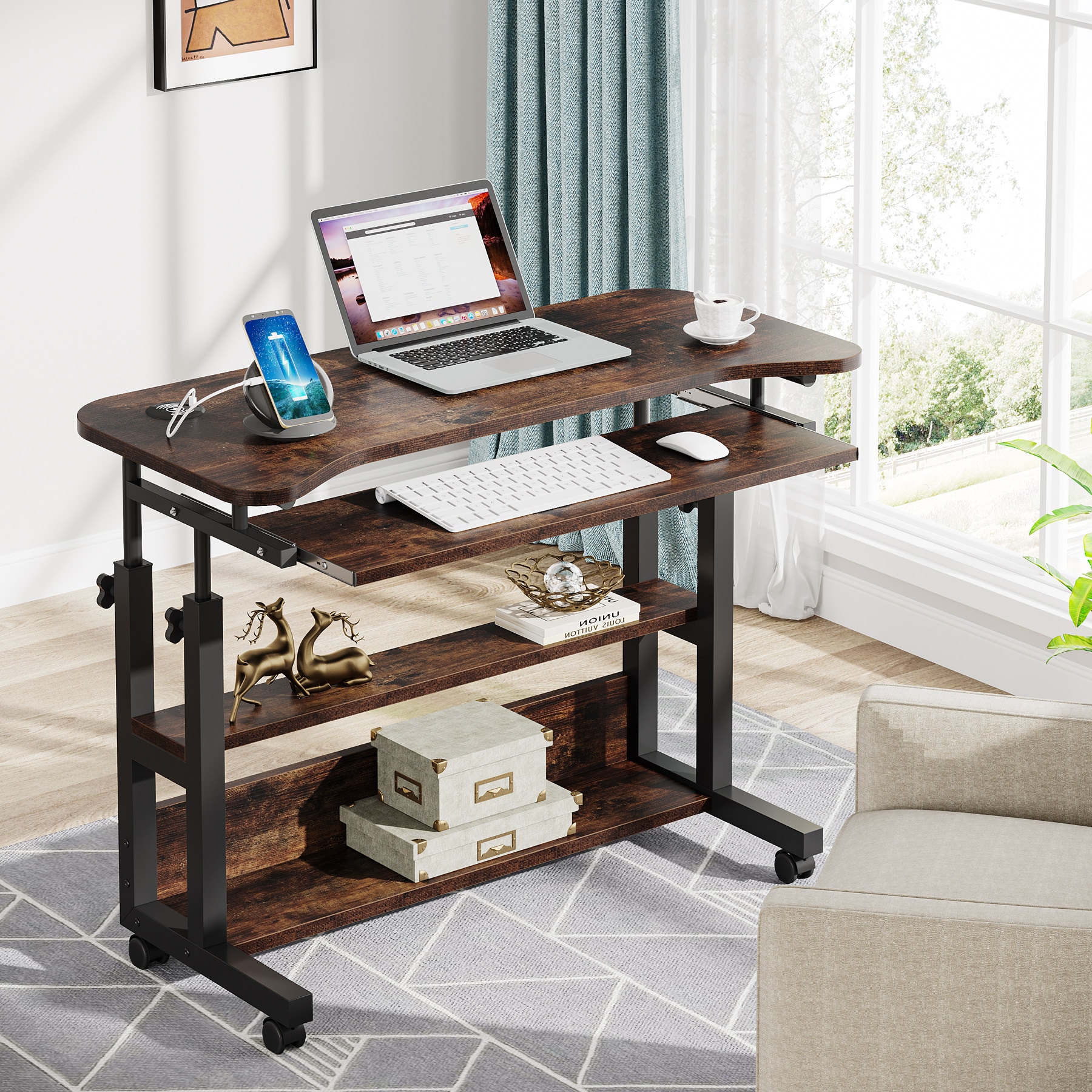 Fnova LWTJ-C0764 End table 36-in W x 28-in H Brown Wood Rectangular Modern End Table Assembly Required