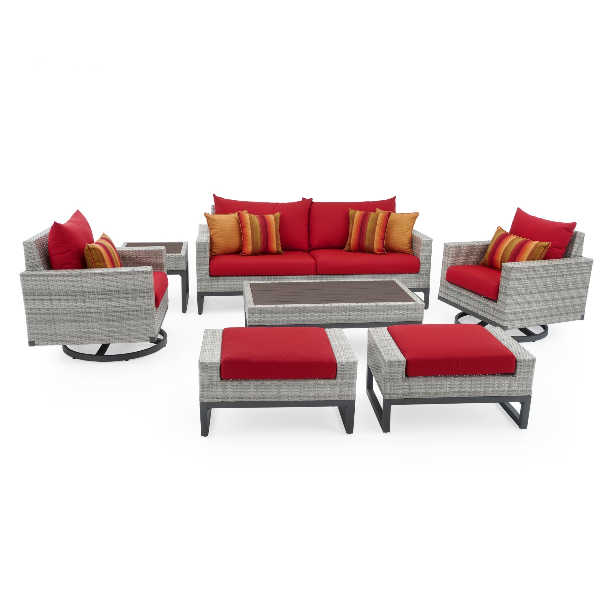 RST Brands OP-PESS7M-MILO-GSUNK Milo 7-Piece Wicker Patio Conversation Set with Red Sunbrella Cushions