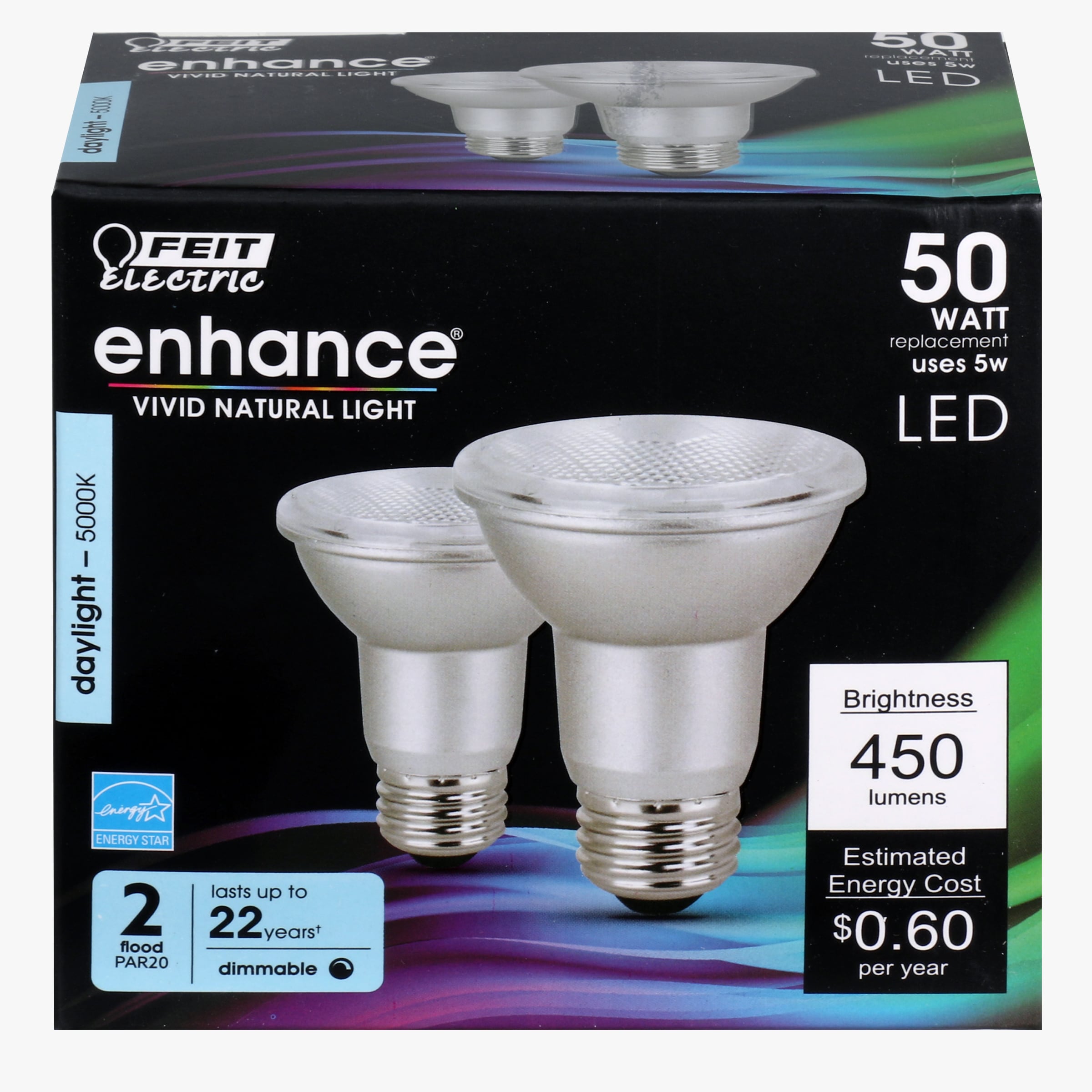 Feit Electric PAR20DM/950CA/2 LED DIMMABLE 50 -Watt EQ PAR20 Daylight E26 Dimmable LED General purpose Light Bulb 2 -Pack