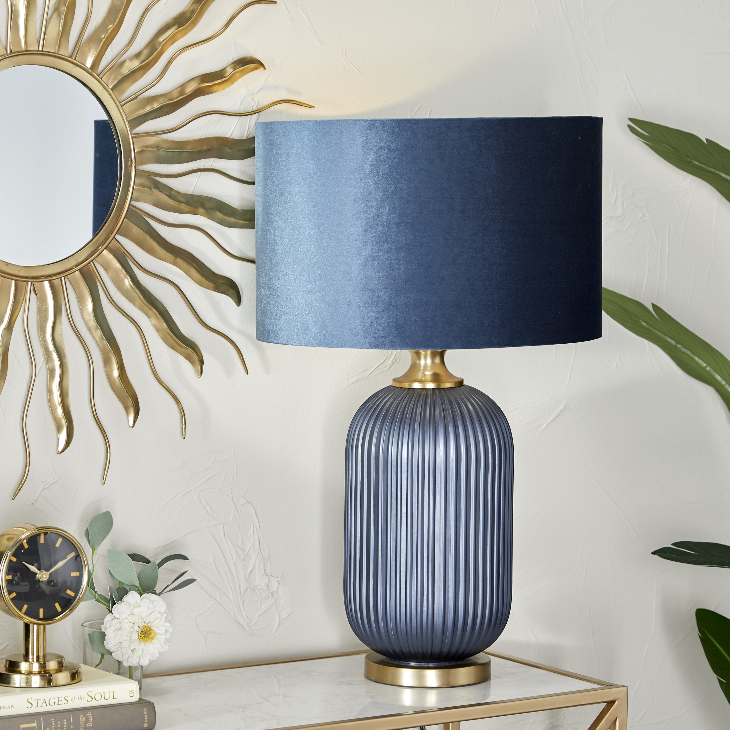 Grayson Lane 29648 26-in Blue with Drum Shade LED Rotary socket Table Lamp with Fabric Shade