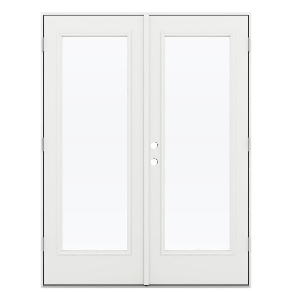 JELD-WEN LOWOLJW205900054 60-in x 80-in x 4-9/16-in Jamb Low-E Clear glass , White Steel Left-hand outswing French Double Patio Door