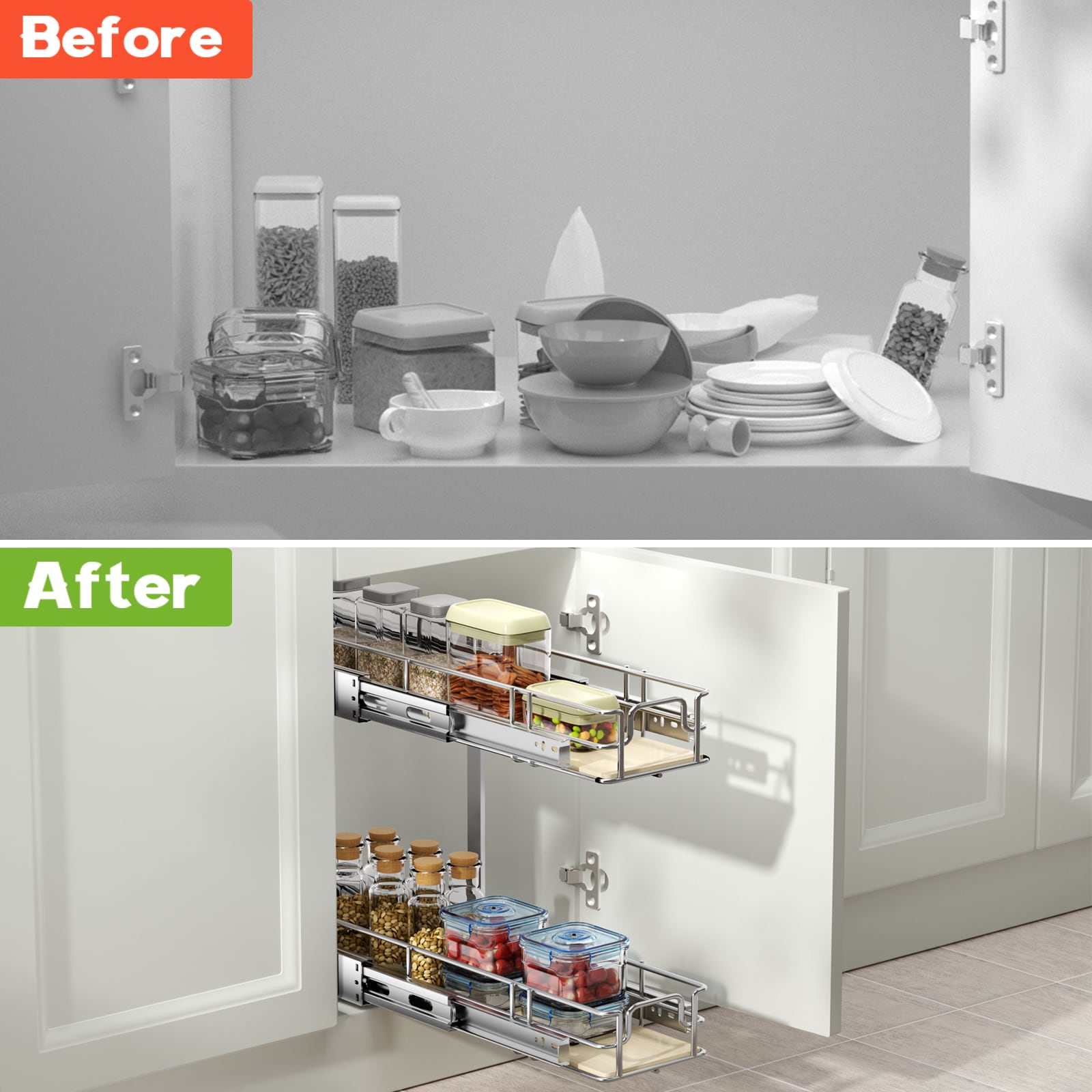 LOVMOR 0922-2TIER-WOODBOARD Pull-Out-Cabinet-Baskets - View #6